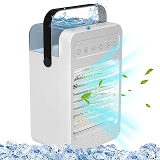 Portable Air Conditioner, Mini Evaporative Mobile Air Cooler, USB desktop Ice cool Cooling Fan humidifier with LED lighting 90°Automatic Oscillation, Timer, 4 Wind Speeds, for Home Office camping