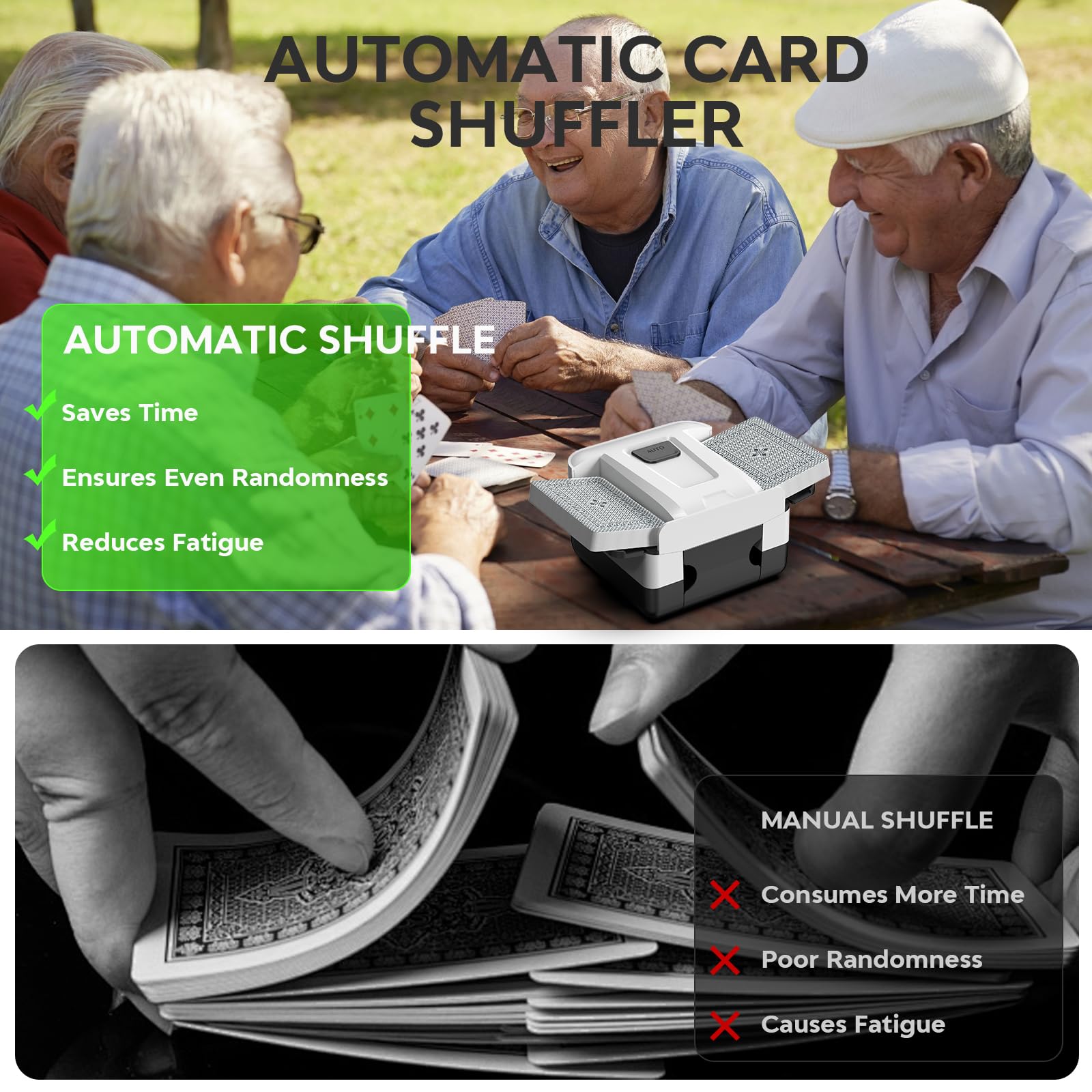 Mélangeur automatique de cartes, mélangeur de cartes rechargeable pour 1 à 2 plateaux, mélangeur portable idéal pour les jeux de cartes, parfait pour les soirées de jeux à la maison, les