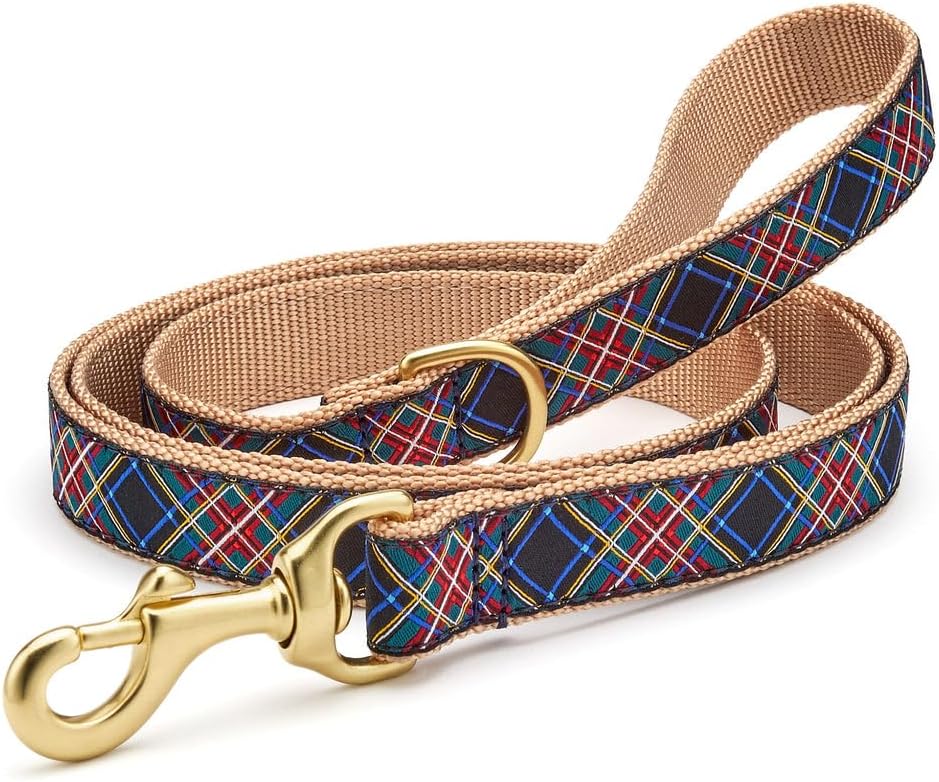 Up Country ブラック タータン ドッグリーシュ、5/8インチ、長さ5フィート ナロー幅