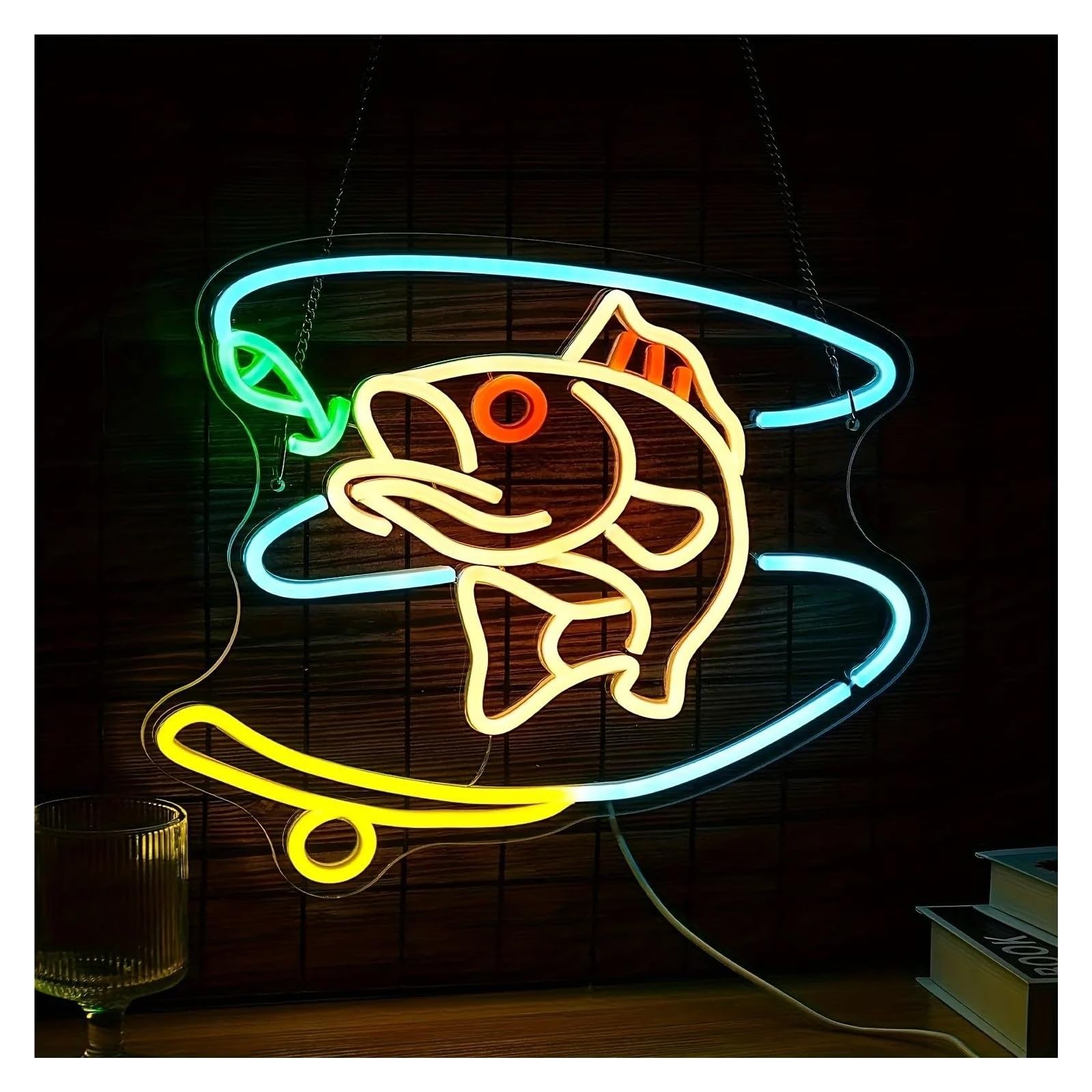 LEMST Sign Lamp Fishing Neon Sign Light Dimmable USB Powered for Fish Gear Store Bedroom Living Room Oceanarium Art Decor 36cmx30cm