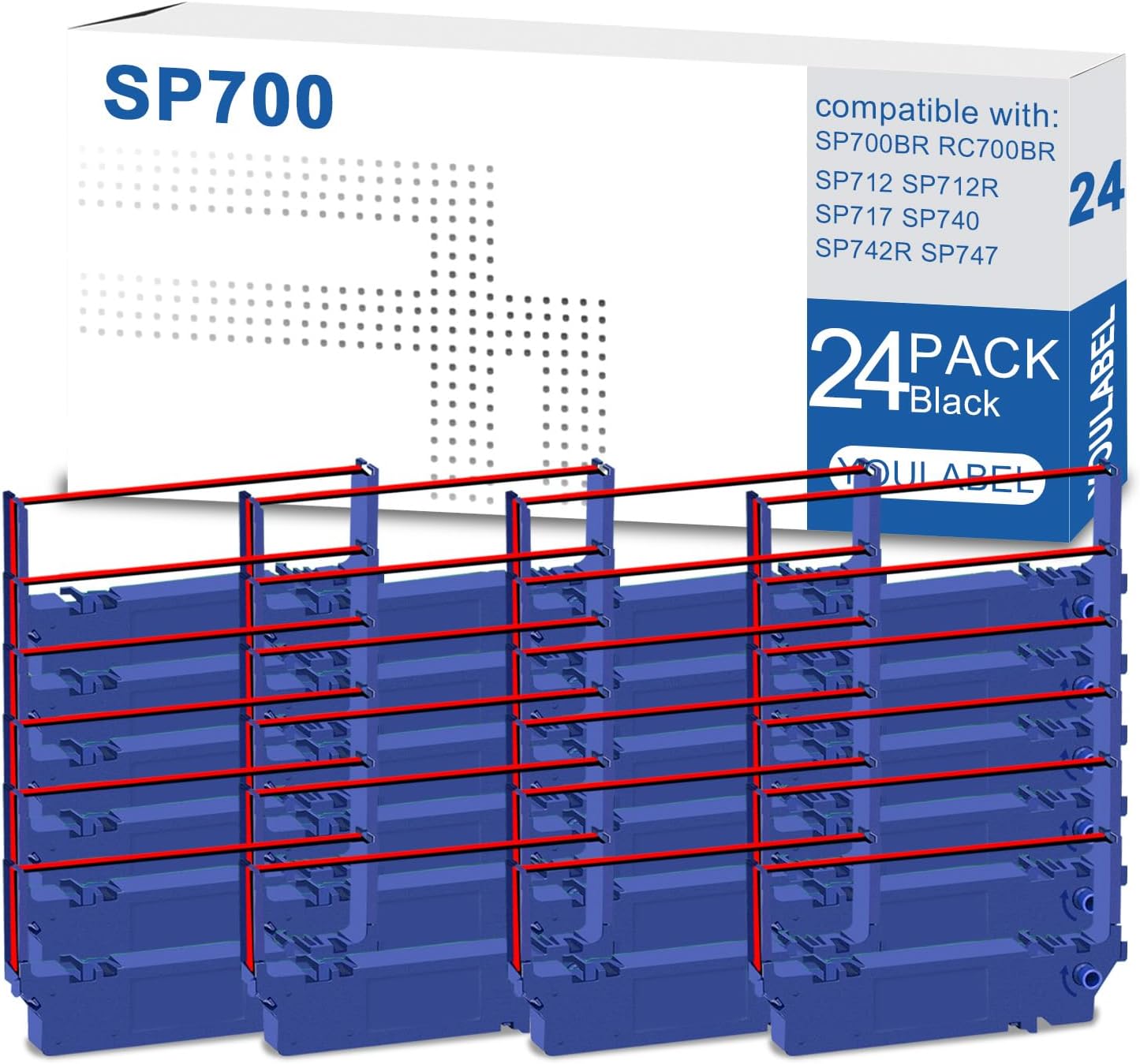 24 Pack SP700 Compatible Ink Ribbon Black and Red Replacement for Star SP-700 SP700 RC700 SP700BR RC700BR SP712 SP712R SP717 SP742R SP747 SP740 Printer Ribbon (Black/Red 24-Pack)