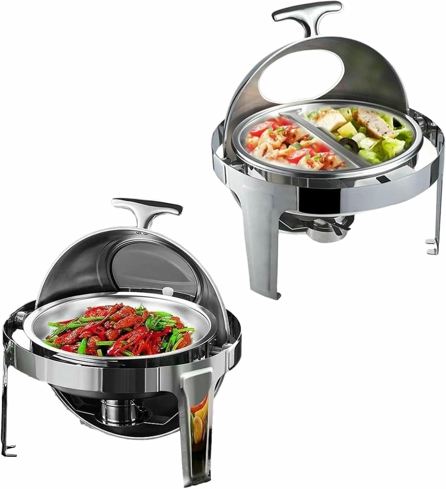 CWCQGH Chafing Dish Buffet Set, Round Catering Warmer, Rectangular Heating Set With Spiral Spring, Tablet Holder And Lid For Eating At Parties, Weddings And Birthdays,2IN1