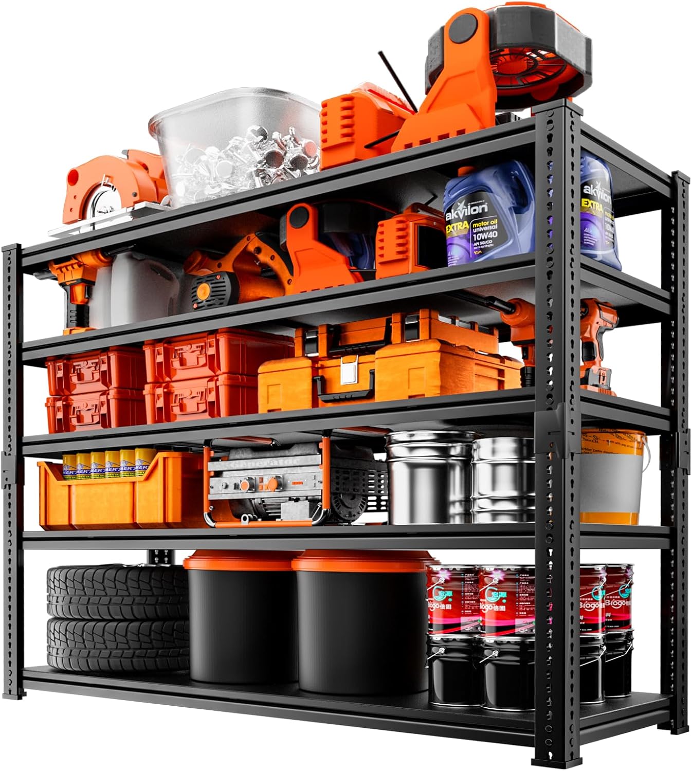 Storage Shelves Heavy Duty, 48″L x 18″W x 72″H Garage Storage Shelves Unit Loads 3700LBS, 5-tier Adjustable Metal Industrial Utility Shelf Rack for Kitchen, Laundry Room, Pantry, Warehouse, Basement