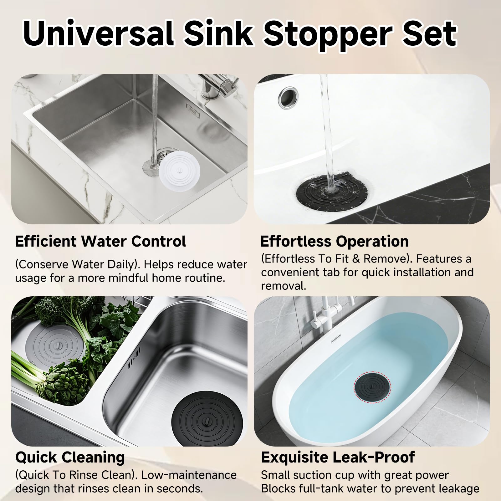 3 Stöpsel für Spülbecken, Silikon, Universal, wasserdicht, wiederverwendbar