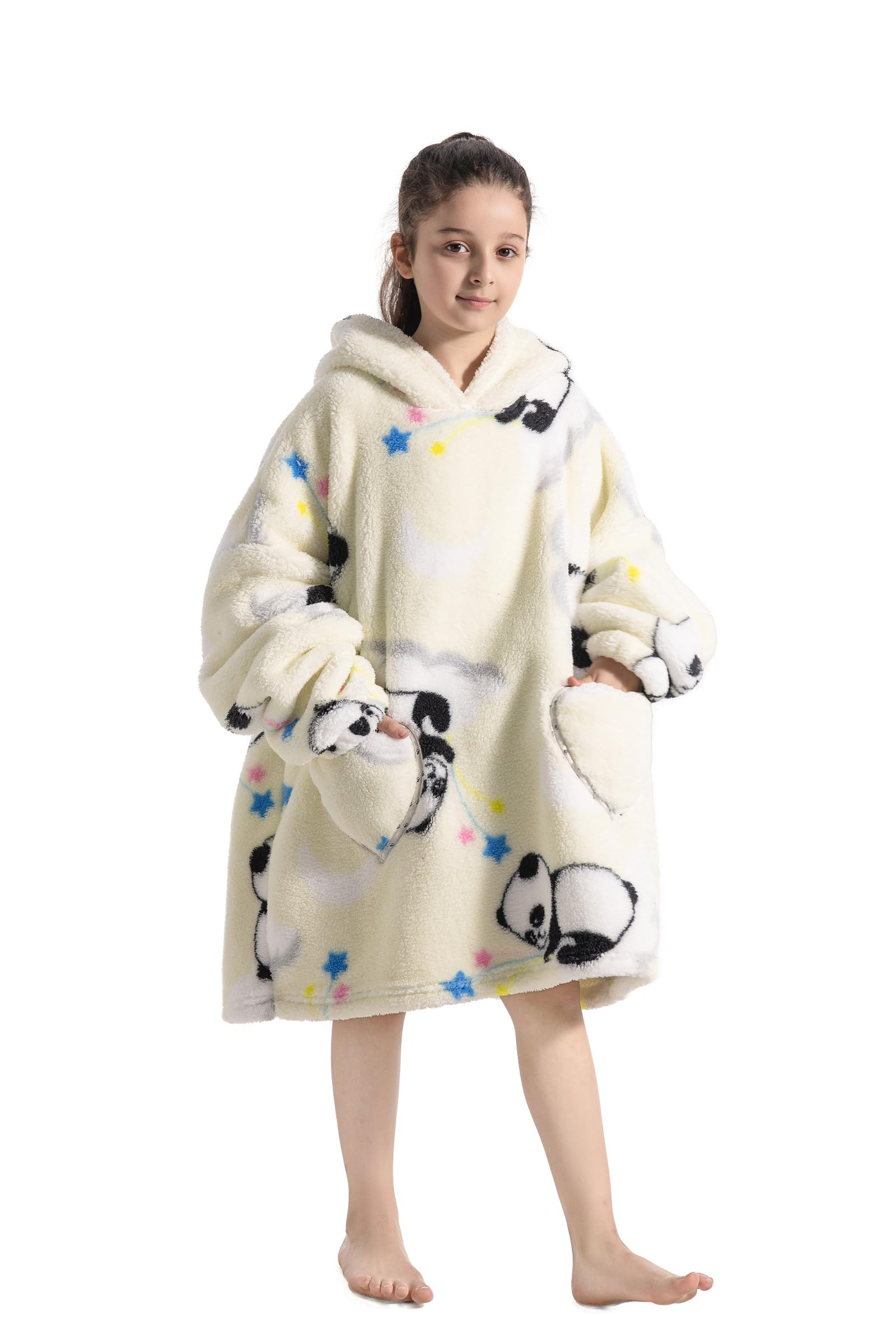 Bluza z kapturem, dla dziewcząt, bardzo duża bluza z kapturem, dla chłopców, z kapturem i kieszenią, koc polarowy z rękawami dla nastolatków