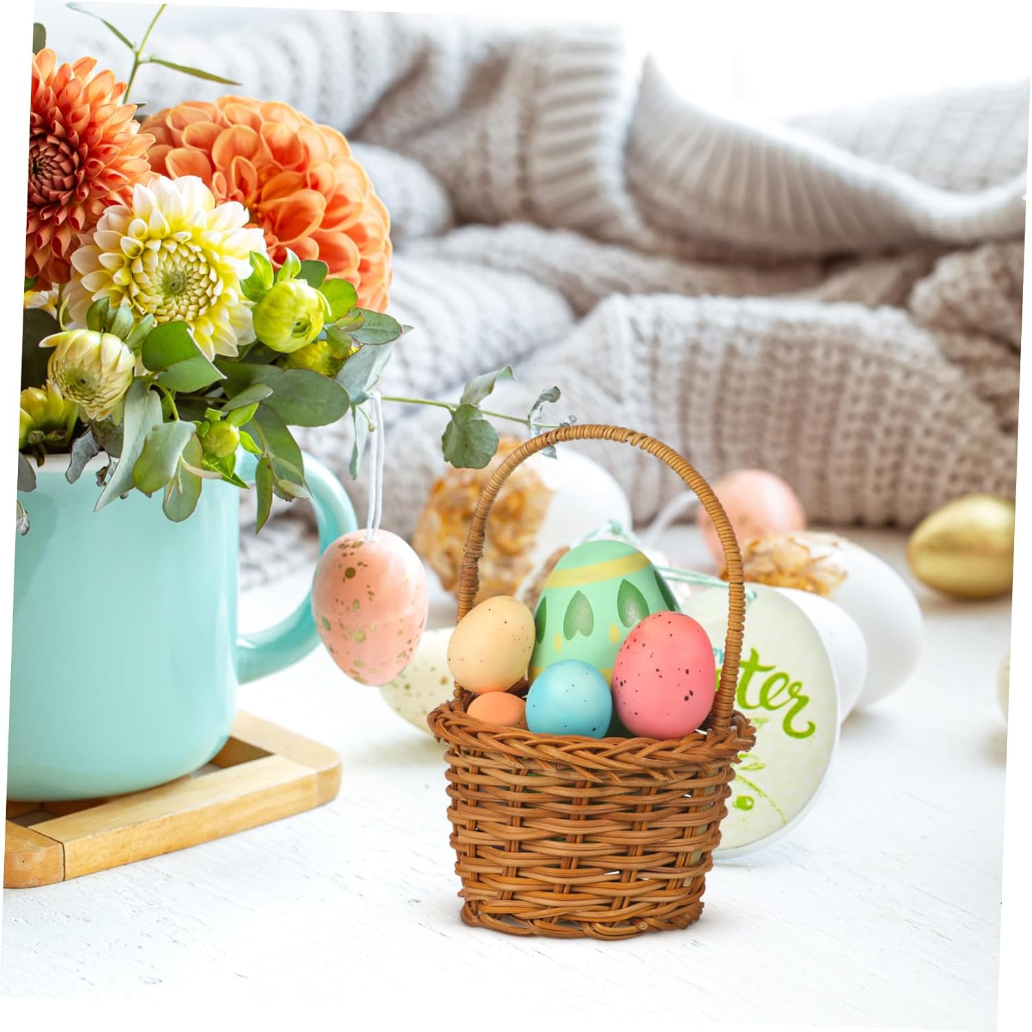 Ipetboom Mini Woven Basket with Handle - Small Decorative Storage Baskets for Farmhouse Party Favors Crafts Decor Wedding Girls Flower DIY Props Plant Holder - 4.32x3.14x3.14in