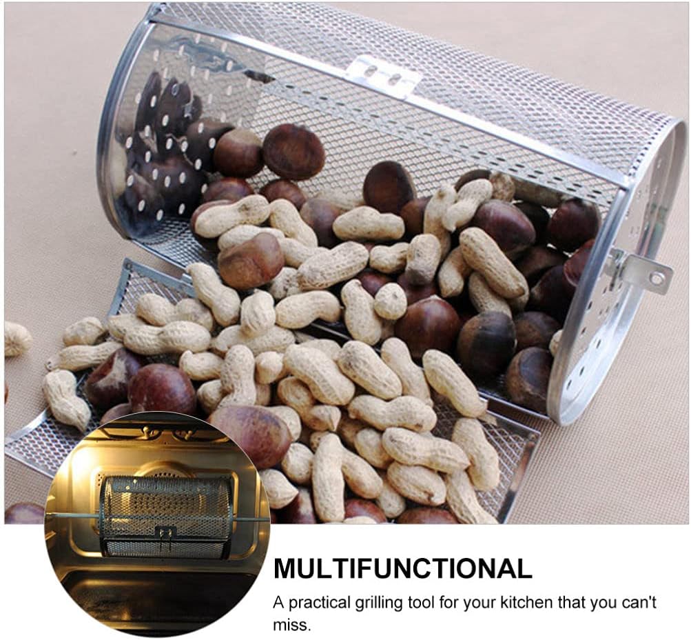 YARDWE Stainless Steel Rotisserie Grill Roaster Drums Oven Basket Oven Roast Baking for Peanut Dried Nut Coffee Beans BBQ Silver