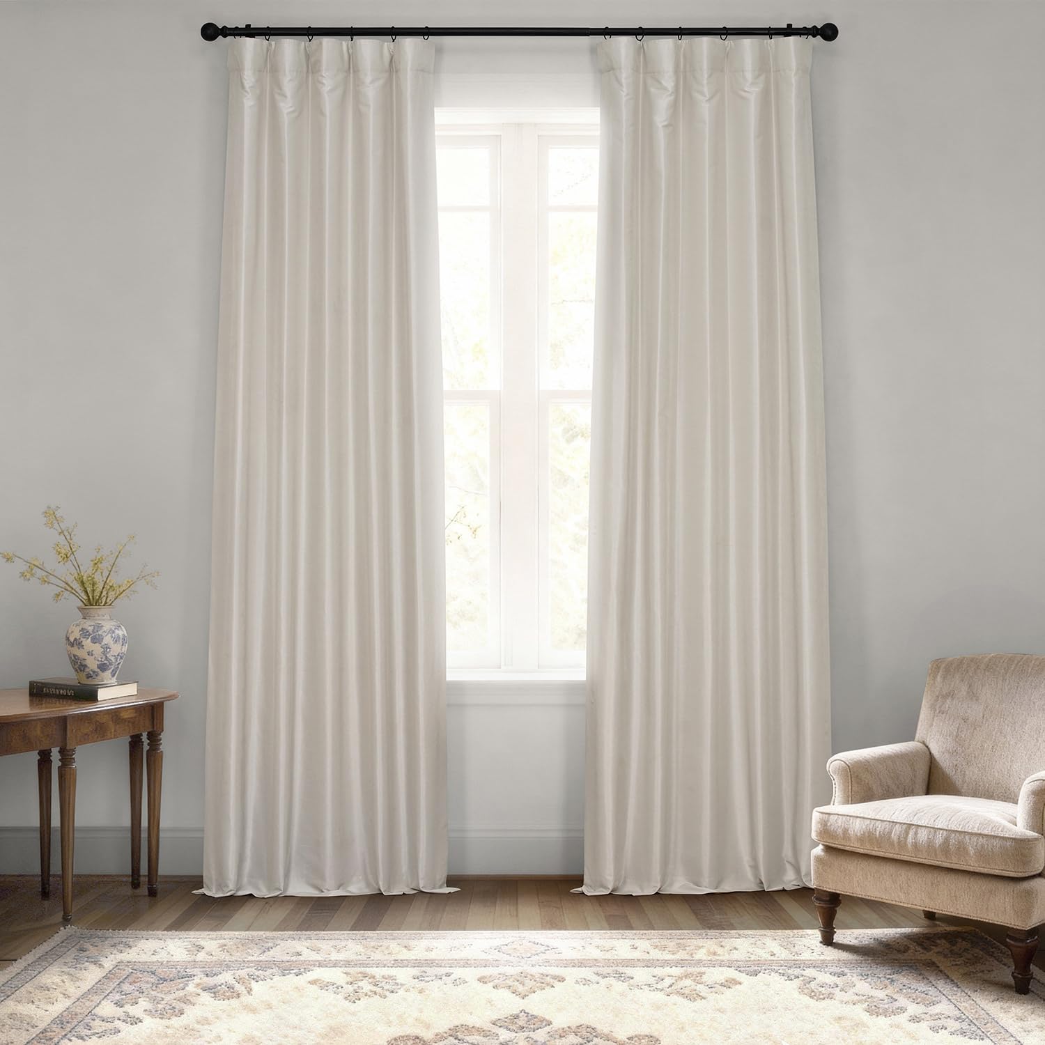 HPD Half Price Drapes Faux Dupioni Silk Curtain Vintage Textured for Room Decor 50 X 96 (1 Panel), PDCH-KBS21-96, Mist Grey, Polyester Blend, 50 in x 96 in