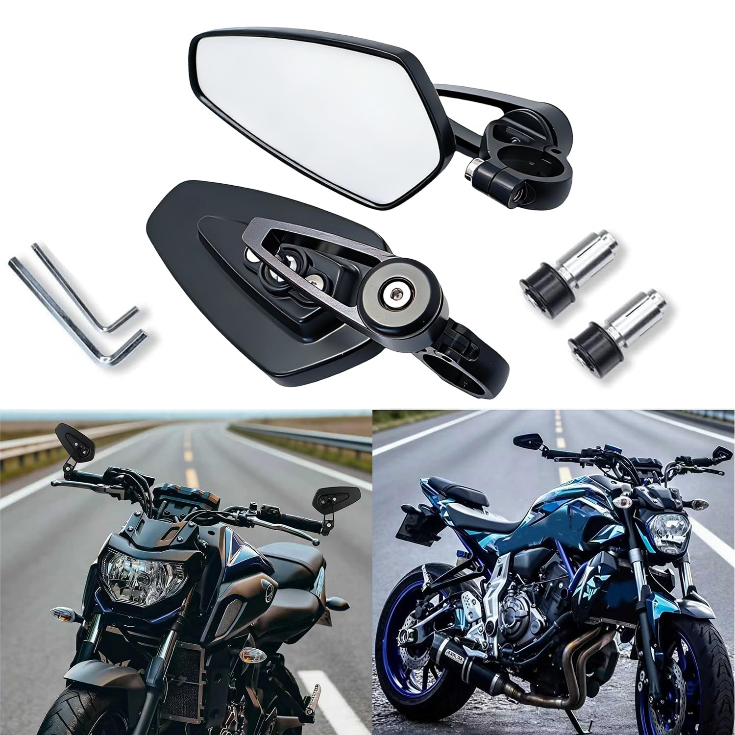Rétroviseurs de guidon moto universels 7/8" 22mm Rétroviseurs Latéraux Moto pour GROM MSX125 Z650 Z750 Z900 MT-03 MT-07 FZ-07 MT-09 FZ-09 MT-10 FZ-10 MT-25 SV650 SV1000