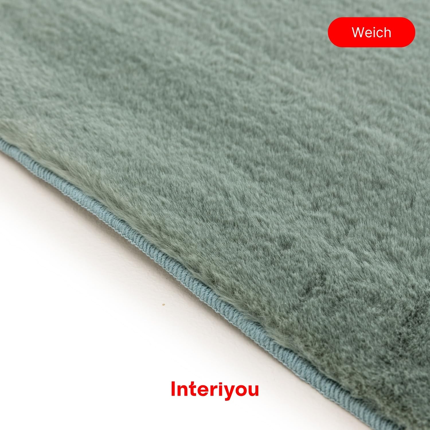 Interiyou Fargo - Teppich Wohnzimmer 80x300 cm Grün - Kurzflor Waschbar und rutschfest - Flauschiger Fellteppich aus Kunstfell - weicher Langflor Fell