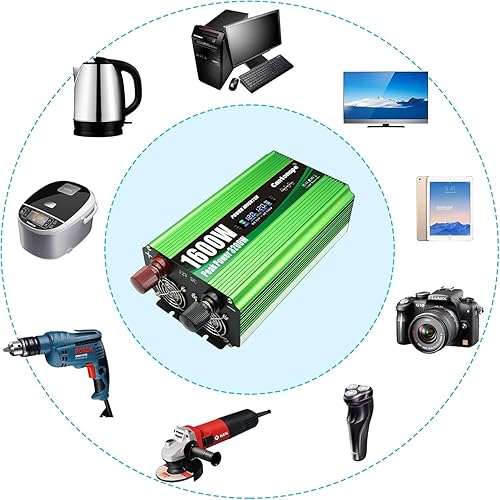 Miniatura 5 de Inversor de onda sinusoidal pura de 1600 vatios, inversor de CC 12 V a CA 110 V/120 V con control remoto y pantalla LCD y 4 salidas de CA, 4 puertos