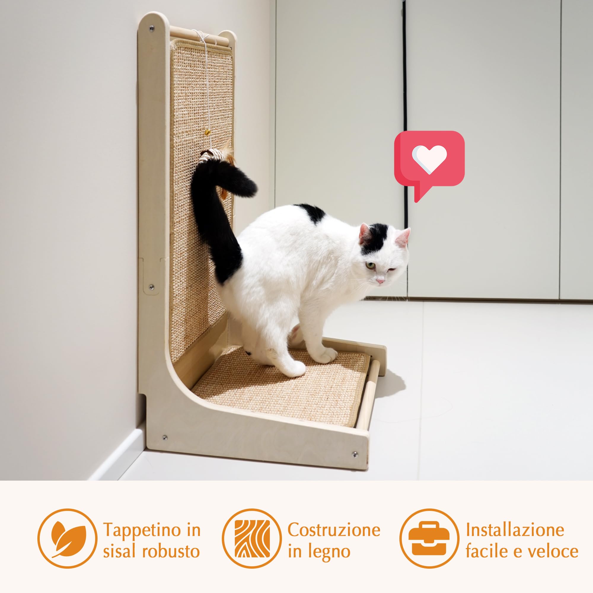 PETKARAY Tiragraffi per Gatti, Rampa in Sisal a Forma di L per Interni, Base da Pavimento con Gioco a Forma di Topo ed Erba Gatta