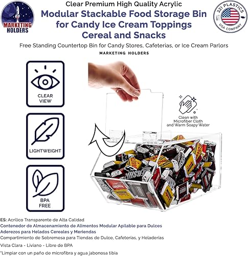 Miniatura 6 de Marketing Holders Contenedores apilables para dulces, 3 unidades, pequeños, medianos y grandes, con tapa con bisagras para aderezos de helado,