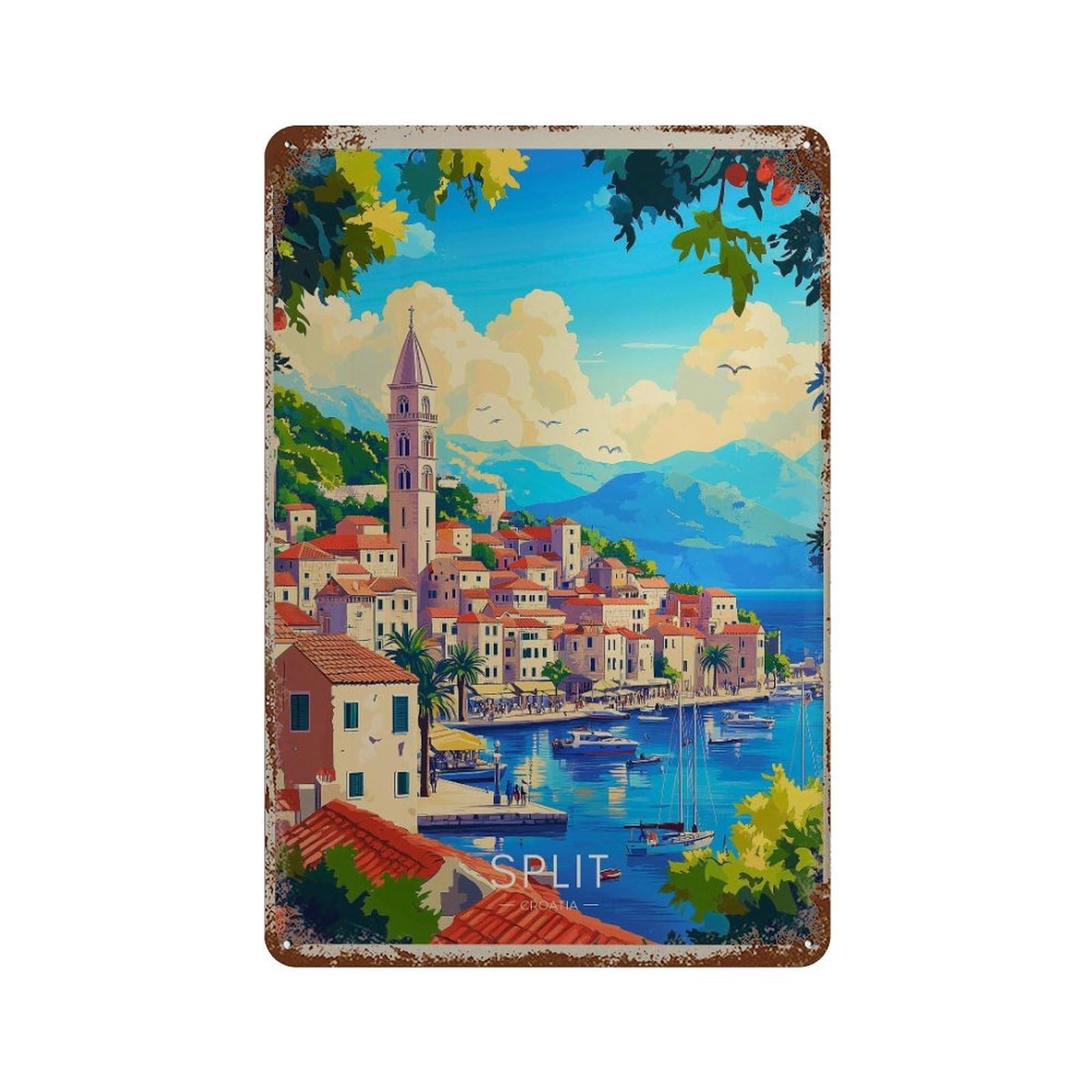 xiaoxiaoshen Split Croatia Travel Mediterranean Coastal Wall Decor Art Metal Tin Poster Modern Home Decor Art Home Bar Shop Decorations Vintage Sign 30x20cm