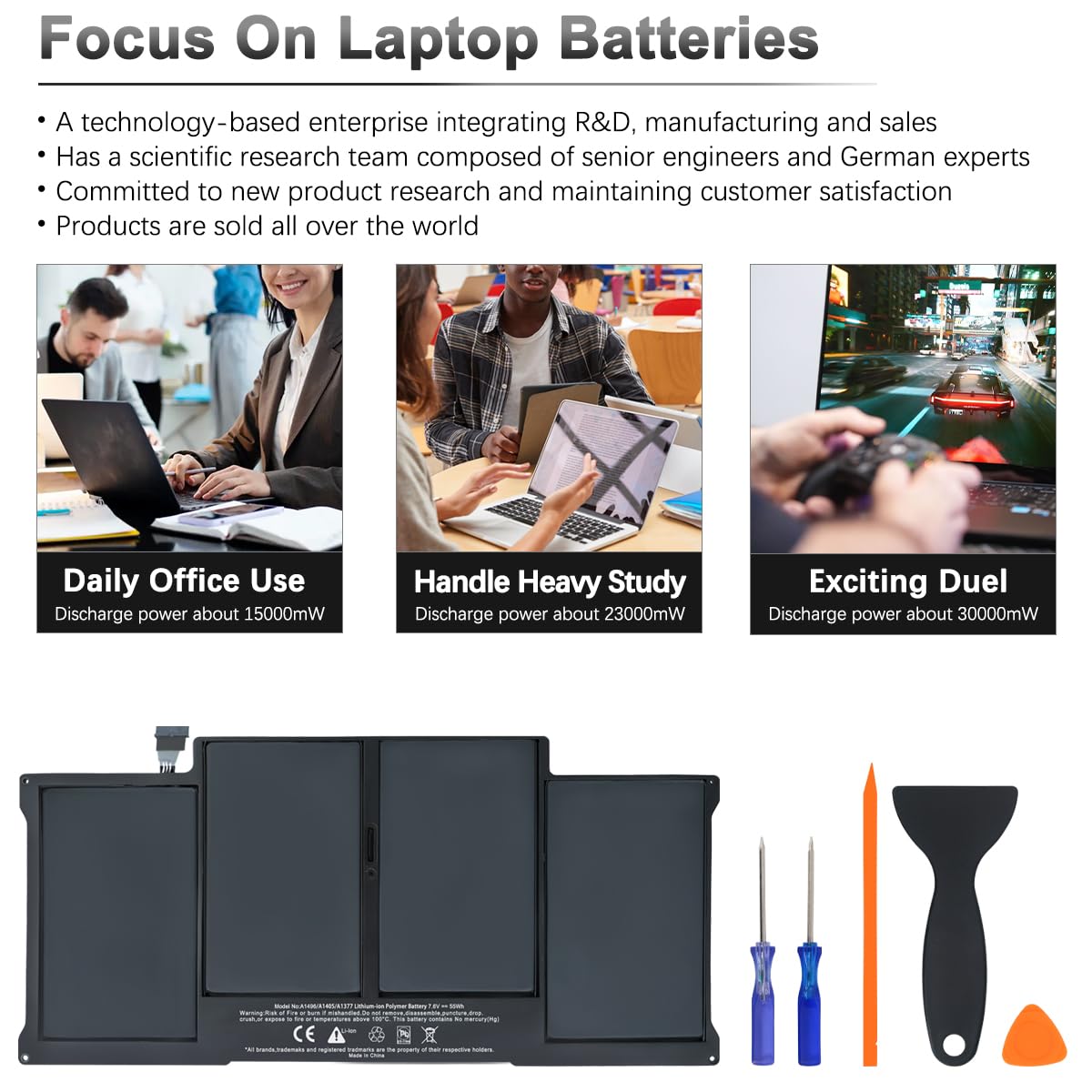 A1405 A1496 Batterie pour MacBook Air 13 Pouces A1466 (2017,Début 2015,Début 2014,Mi 2013,2012) Modèle A1369 (Fin 2010,Mi 2011) A1377 Batterie EMC 3178 2632 2925 2469 2559 2392 7.6V 55Wh