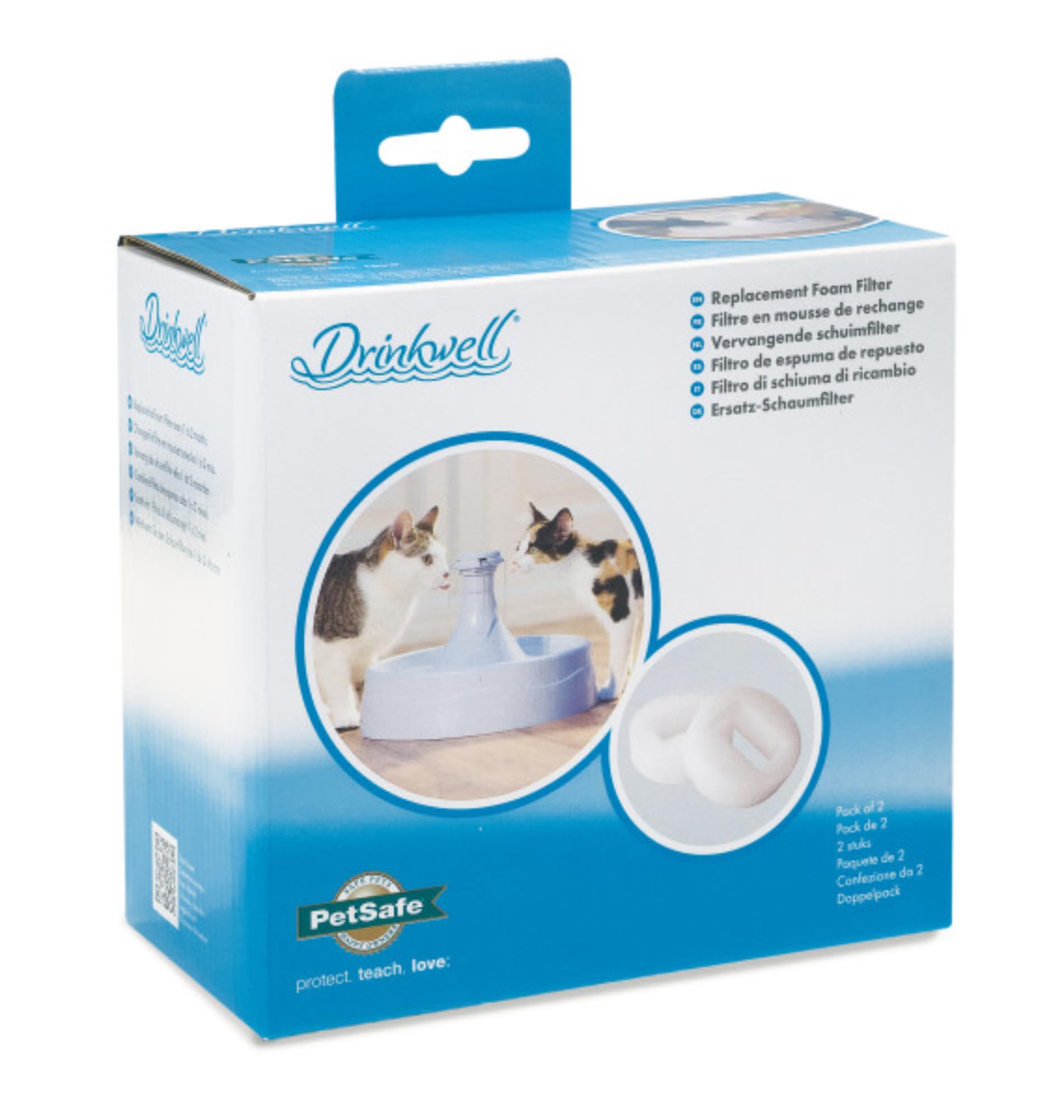 PetSafe Zapasowy filtr piankowy Drinkwell fontanna do picia z tworzywa sztucznego 360, utrzymuje wodę pitną dla zwierząt domowych w czystości, 2 sztuki w opakowaniu