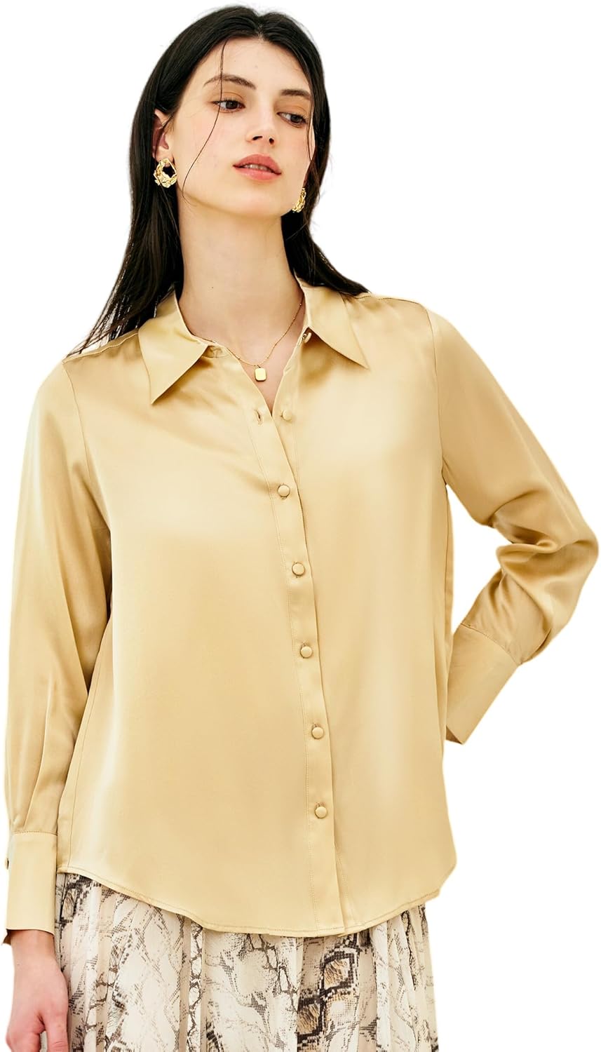COLD POSH Silk Blouses for Women Long Sleeve Women’s 100% Pure Silk Blouses Elegant Button Down Shirt Smooth Tops Cool Shirts