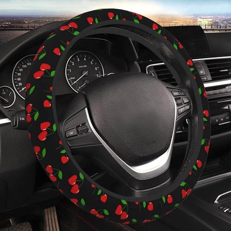 Capa para Volante ACDRUING Cherry Hearts em Neoprene para Carro, SUV e Caminhão – 37–38 cm