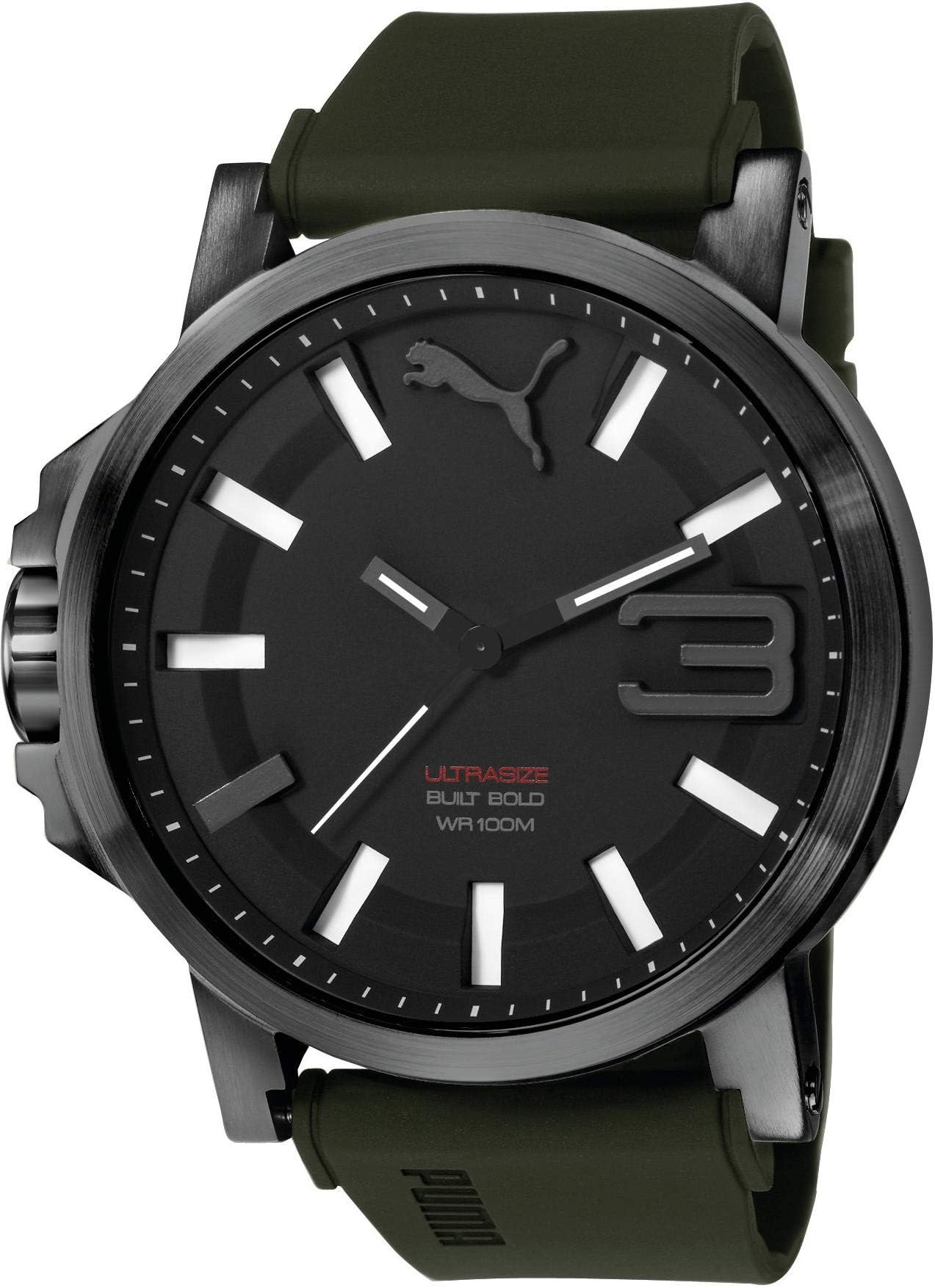 Puma Time Men's Quartz Watch with Black Dial Analogue Display and Silicone Green Strap - PU103911002