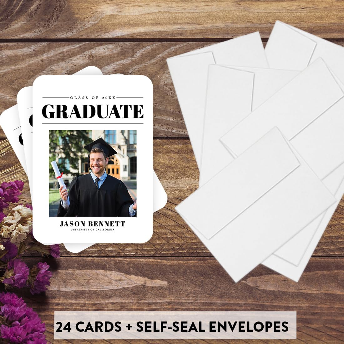 Andaz Press 24-Pack, 5x7-Inch Personalized Photo Graduation Announcement Cards 2026 with Envelopes, Class of 2026 Postcard for High School, College Custom Graduation Cards Grad Announcements