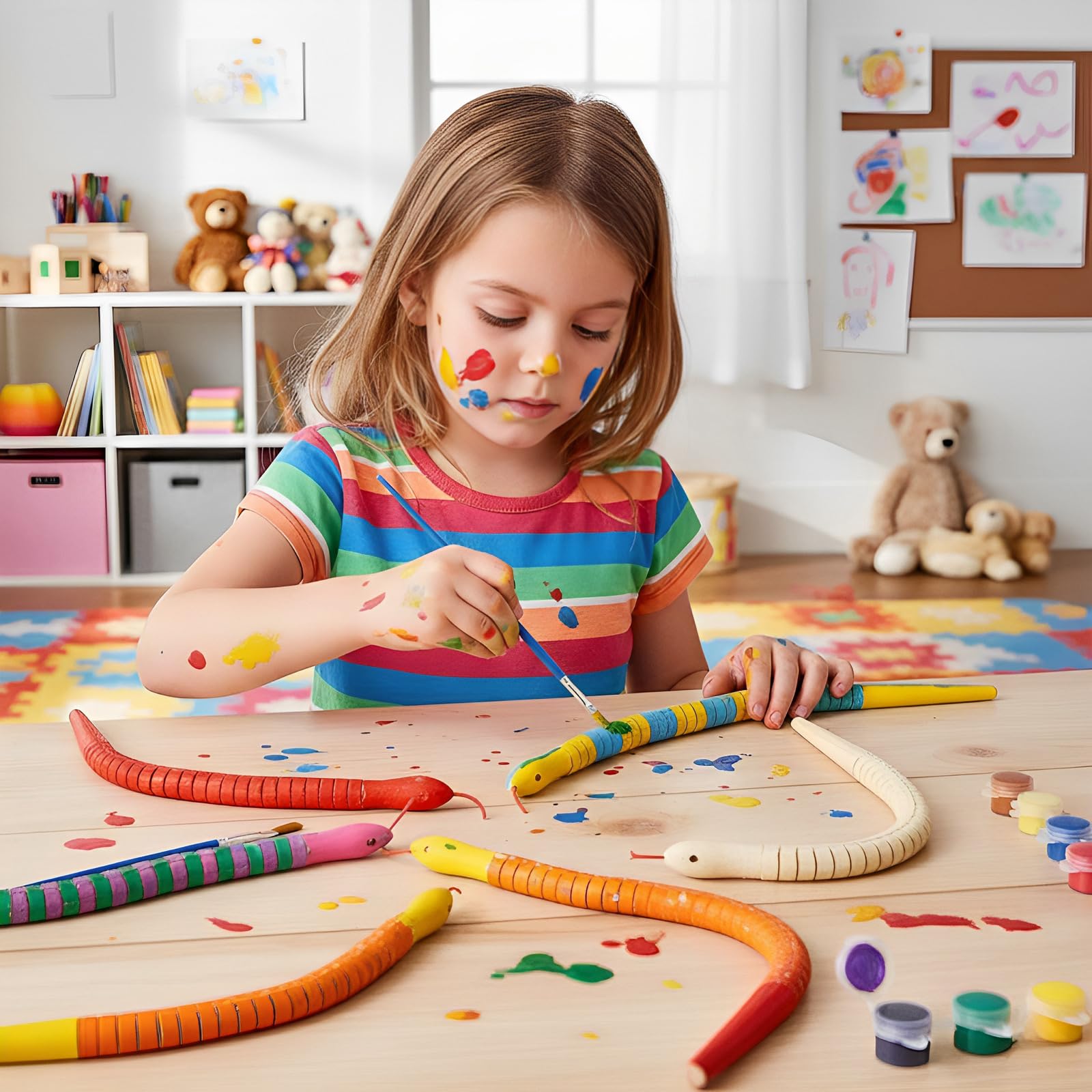 10 Stk. 30 cm Holzschlangen mit Farben, bewegliche Gelenkschlangen zum Bemalen, Zeichnen und für DIY Bastelarbeiten, für frühe Lernspiele, Mitgebsel für Kindergeburtstage und kreative Projekte