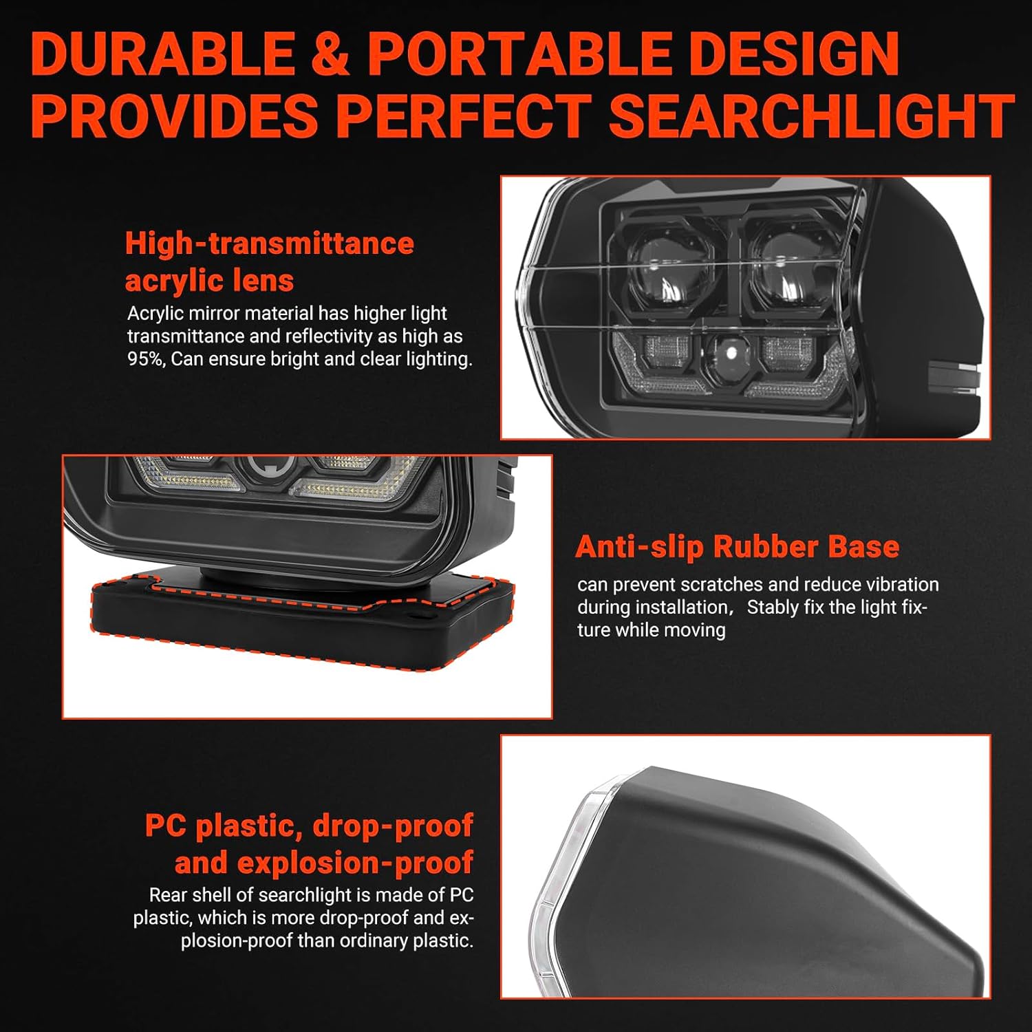 SUPAREE Remote Control LED Spotlight, 60w 5000lm Outdoor LED Searchlight Auto-Reset 360°Rotation for Boat Truck Offroad Marine Wireless Magnetic Spot Light, (6 Strong Magnets & Automatic Searching)