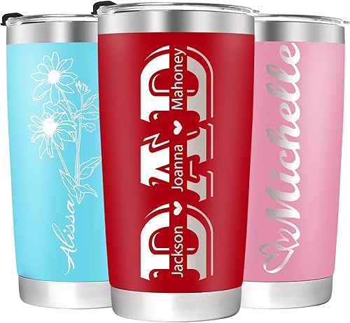 Vasos personalizados para mamá con nombres, vaso personalizado de acero inoxidable de doble pared de 20 onzas, taza de café de viaje personalizada