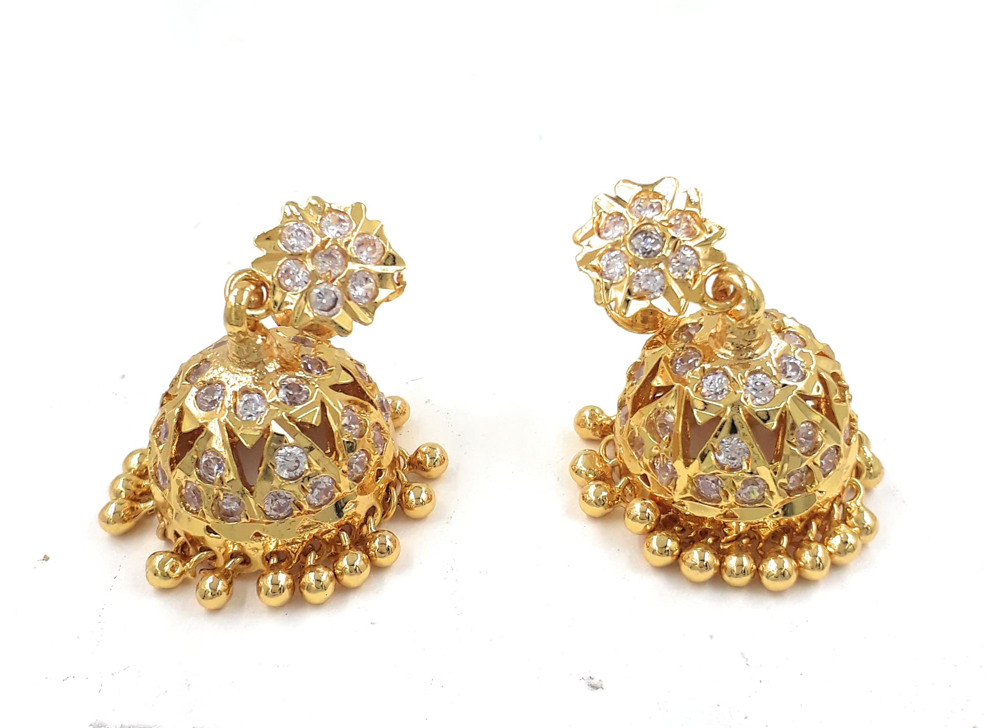 Anujeet Fashion Hub 2009 Latest Stylish Gold Plated Fashion Jewellery Traditional Covering 5 Metal Impon Ad Stone Jhumka Earrings For Women & Girls (White) (B0C1W6K59H) Amazon Price History, Amazon Price Tracker