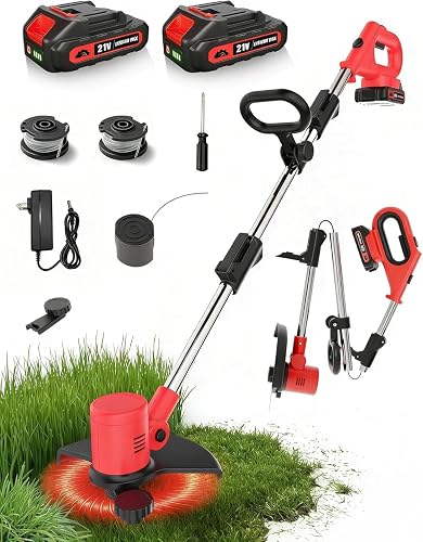 50% off promo code for Cordless Weed Wacker 21V, Electric Weed Eater Battery Powered with Wheels & Brush Cutter, Auto Feed String Trimmer & Lawn Edger on Amazon