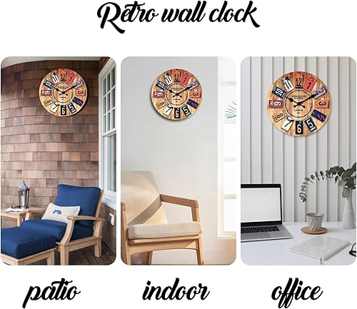 Miniatura 5 de MOVEBEST Reloj de cuarzo silencioso minimalista moderno, funciona con pilas, fácil de leer, reloj de pared retro de 12 pulgadas para baño, sala de