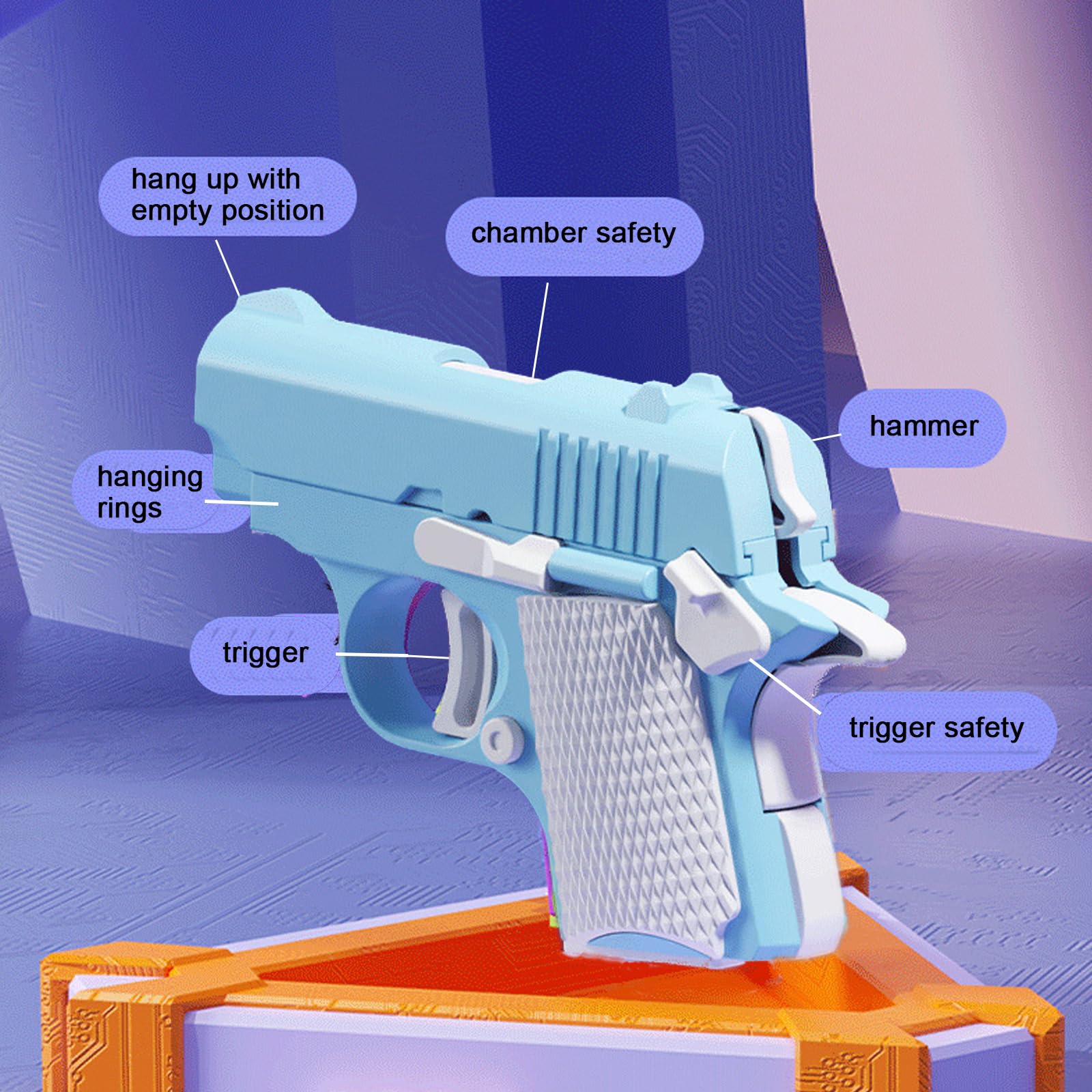 YUDANSI Pistolet symulacyjny, 2 szt., z nadrukiem 3D, zabawka antystresowa, dla dzieci i dorosłych, chłopców i dziewczynek, prezent na Boże Narodzenie, urodziny, imprezę, zabawka (niebieski)