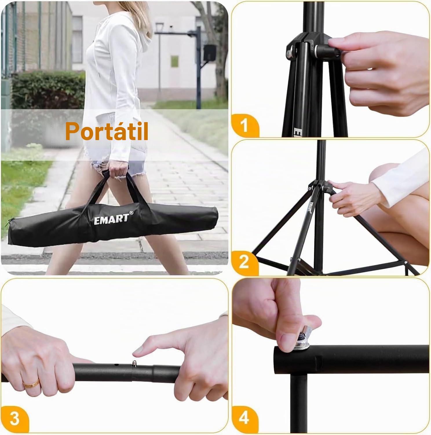 EMART Soporte de Fondo para Fotografía, 2,6 m x 3 m Ajustable Sistema de Fondo Fotográfico con 2 Bolsas Arena para Retrato, Fotografico de Productos y Grabación de Video