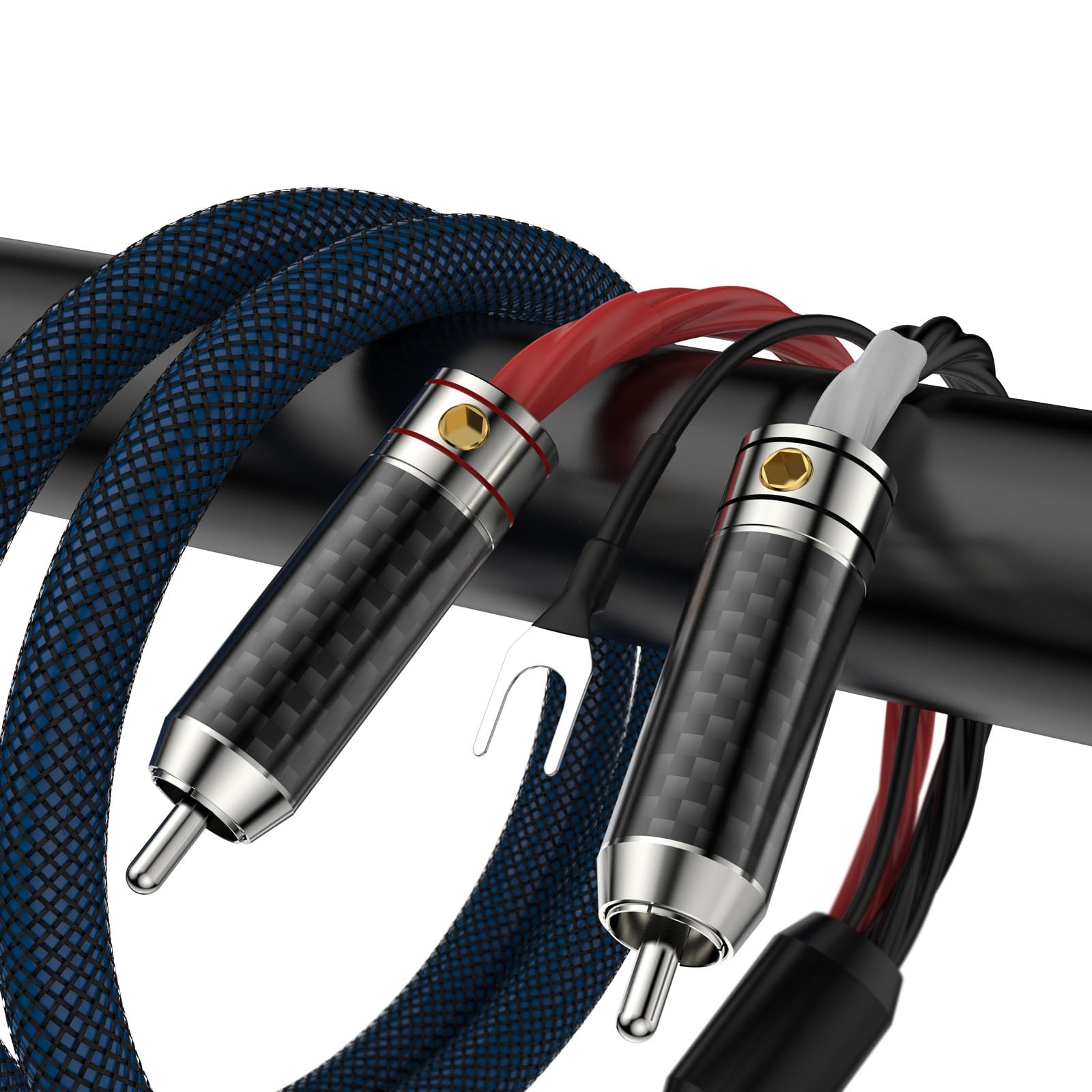 HiFi Phono Cable 5N OFC Cobre plateado con cable de tierra, fibra de carbono, 2 conectores RCA, conector inferior U Spade, conector de audio Phono Tonearm Cable (1.5 m/4.92 FT)