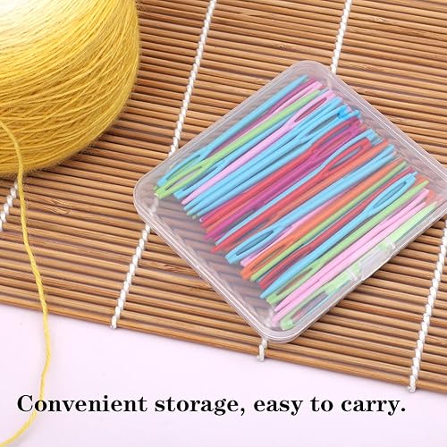 Miniatura 5 de LUNARM 50 agujas de coser de plástico, agujas de hilo de plástico de ojo grande con caja, agujas de plástico de 2.8 in2.76 pulgadas para hilo y