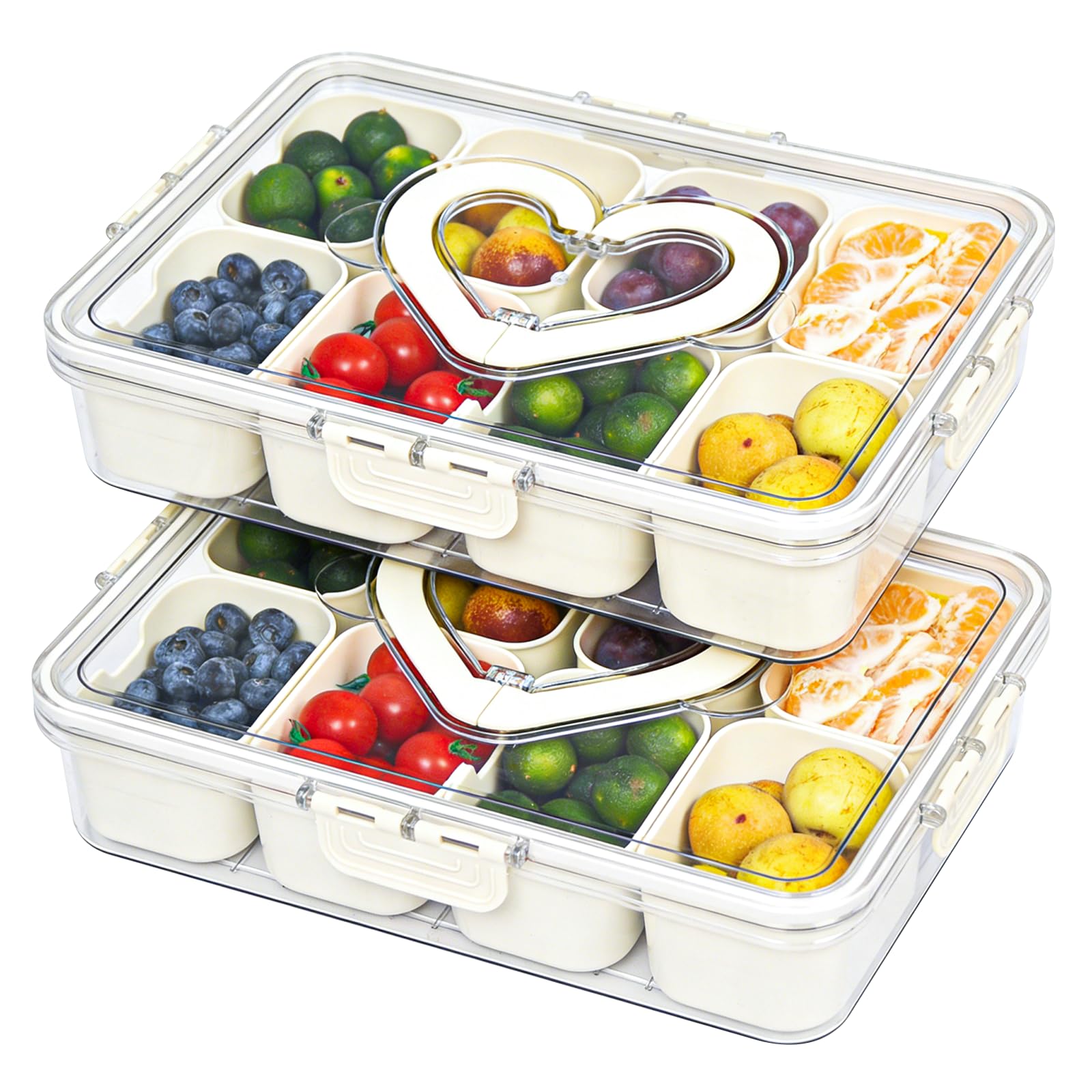 Newthinking Snack Box with 8 Removable Compartments, Divided Serving Snackle Box with Lid and Handle for Picnics, Portable Snack Boxes Storage Container for Candy, Fruits, Nuts (2)