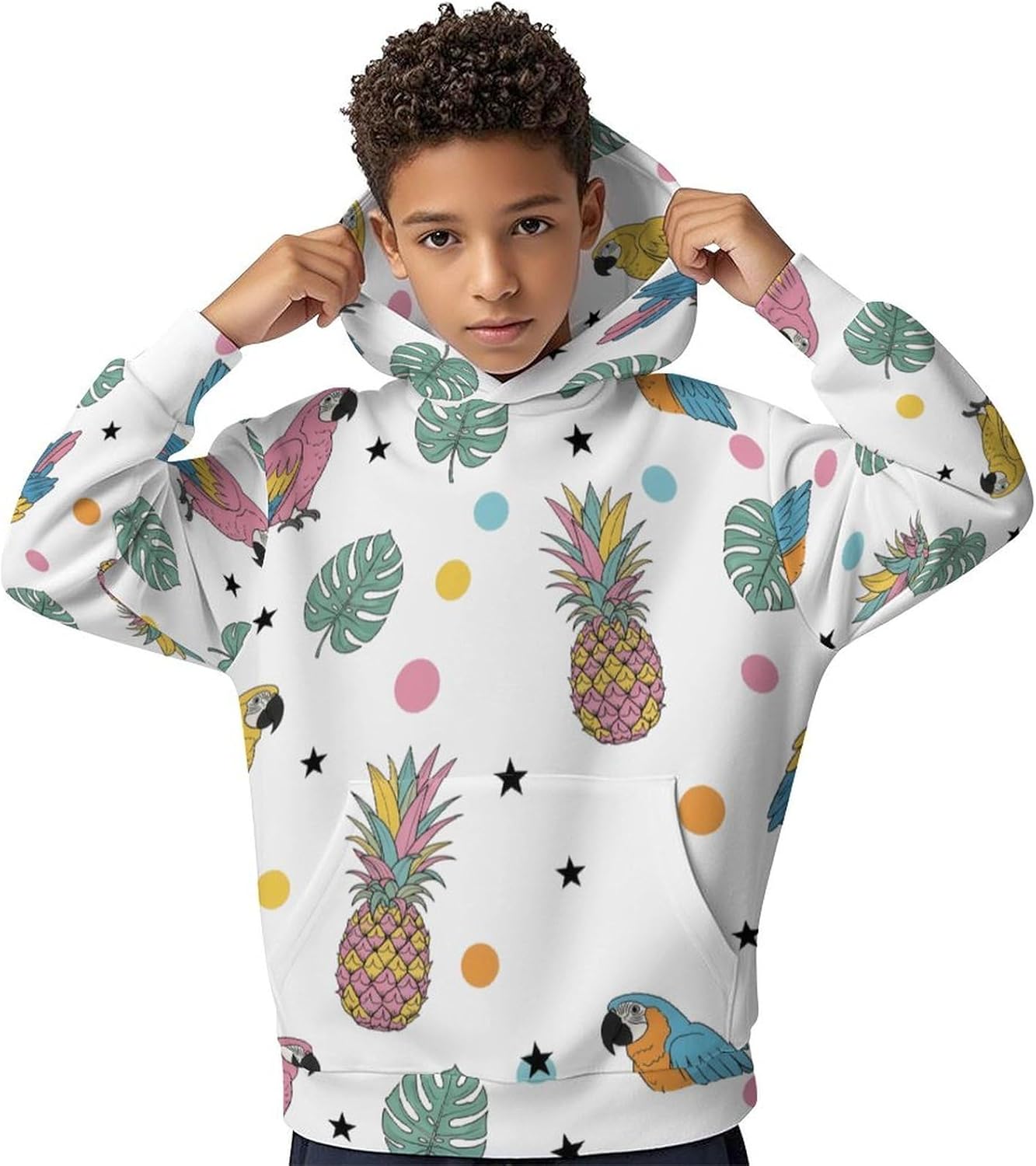 Colorful Parrot Pineapples Hoodies for Teen Girls Youth Long Sleeve Hooded Sweatshirts Pullover Tops Fall Clothes