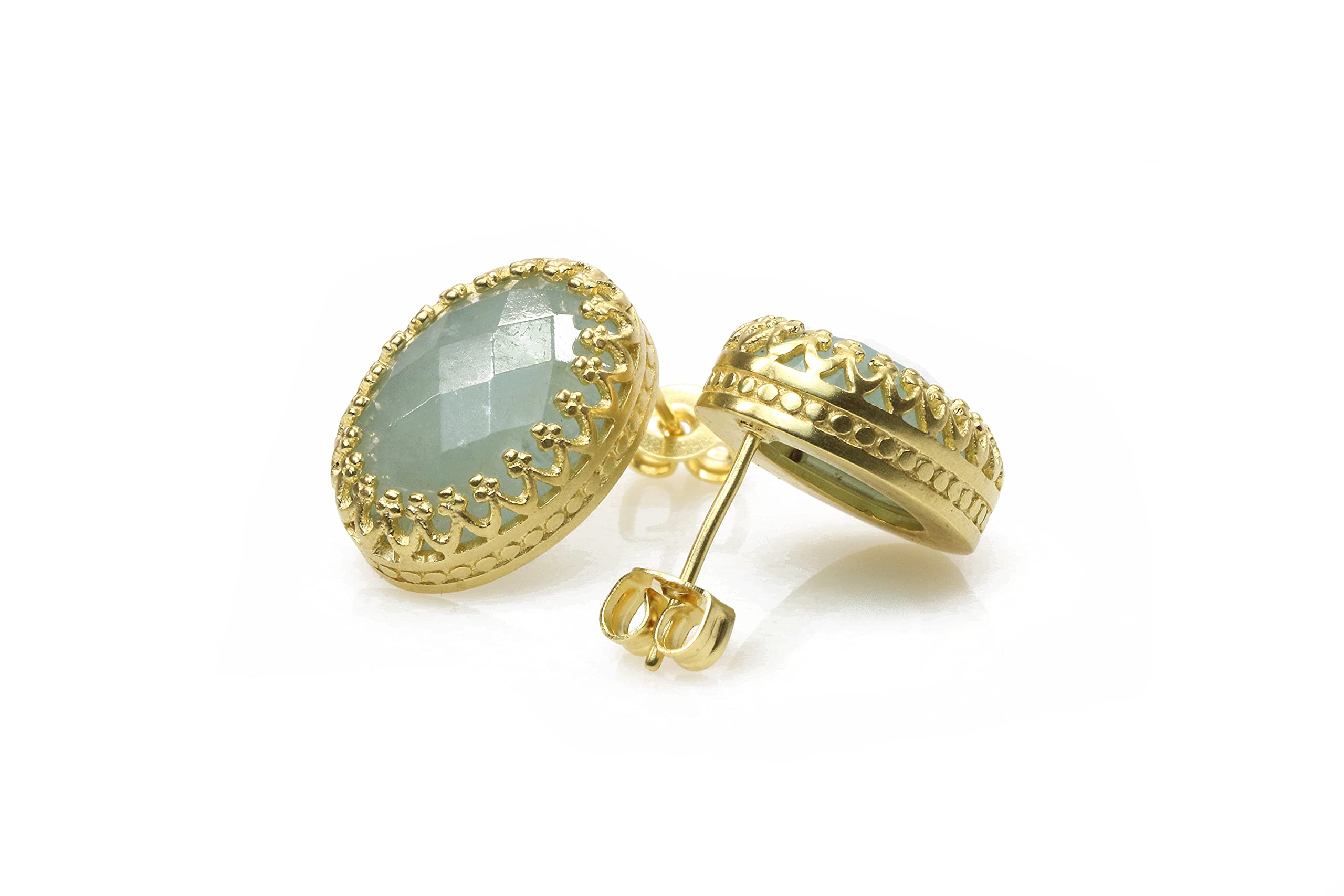 Pendientes de Aguamarina Ovalados - Intrincados Pendientes de Aros, Pendientes de Piedras Preciosas, Pendientes de Piedra de Nacimiento, Pendientes de Novia - Joyas Hechas a Mano