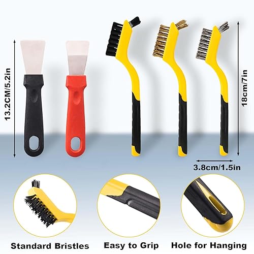 Miniatura 2 de Juego de 5 cepillos de alambre, cepillos de alambre de acero inoxidablelatónnailon, raspadores de metal para limpieza, cepillo de pintura, cepillo