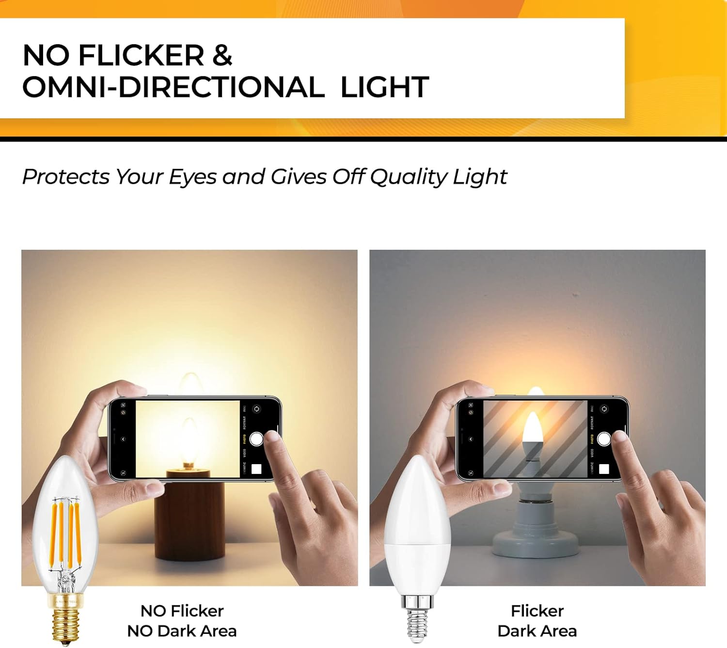 Hizashi 90+CRI Candelabra LED Light Bulbs 60 Watt, 2700K Warm White, E12 LED Bulb Dimmable, B11 Chandelier Light Bulbs, 6W, 550LM, Candle Light Bulbs, UL Listed, 12 Pack - Image 6