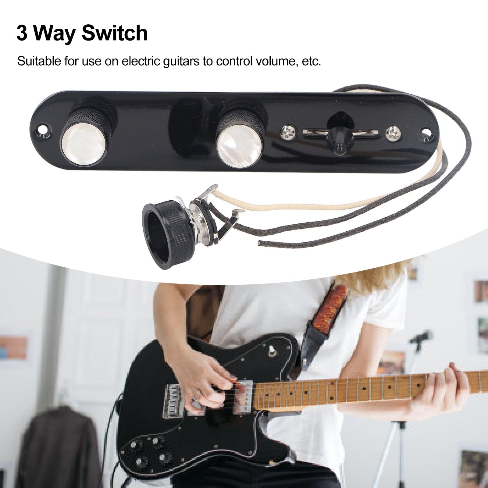 Piastra di Controllo per Chitarra Elettrica, Piastra di Volume a 3 Vie con Imbracatura, Controllo del Volume e del Tono, per Musicisti e Amanti della Musica Rock, Blues, Pop