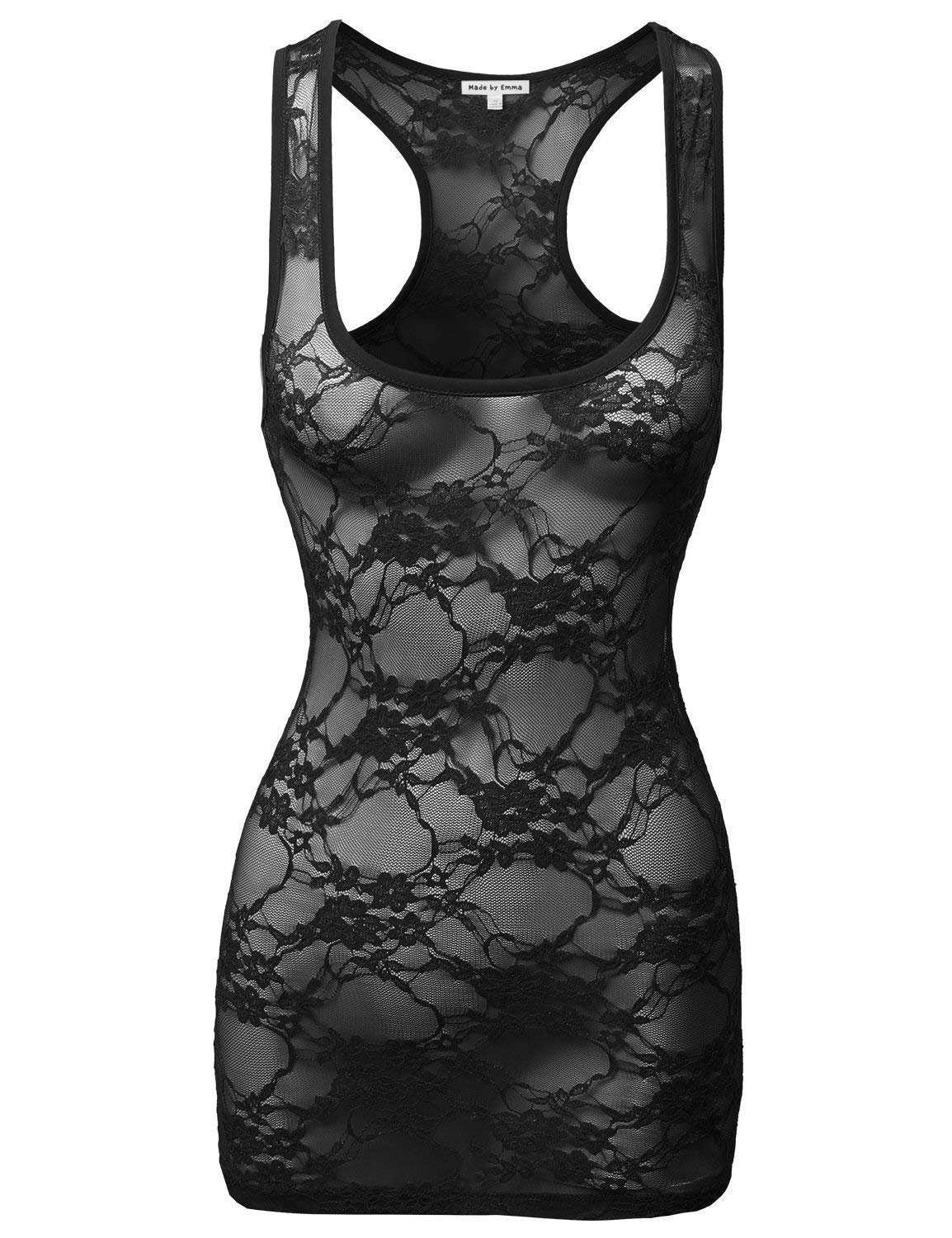 Kaylee_xo Sexy Women's Black Low-Cut Lace Mesh Sheer Lingerie Low-Cut Tank Top Shirt