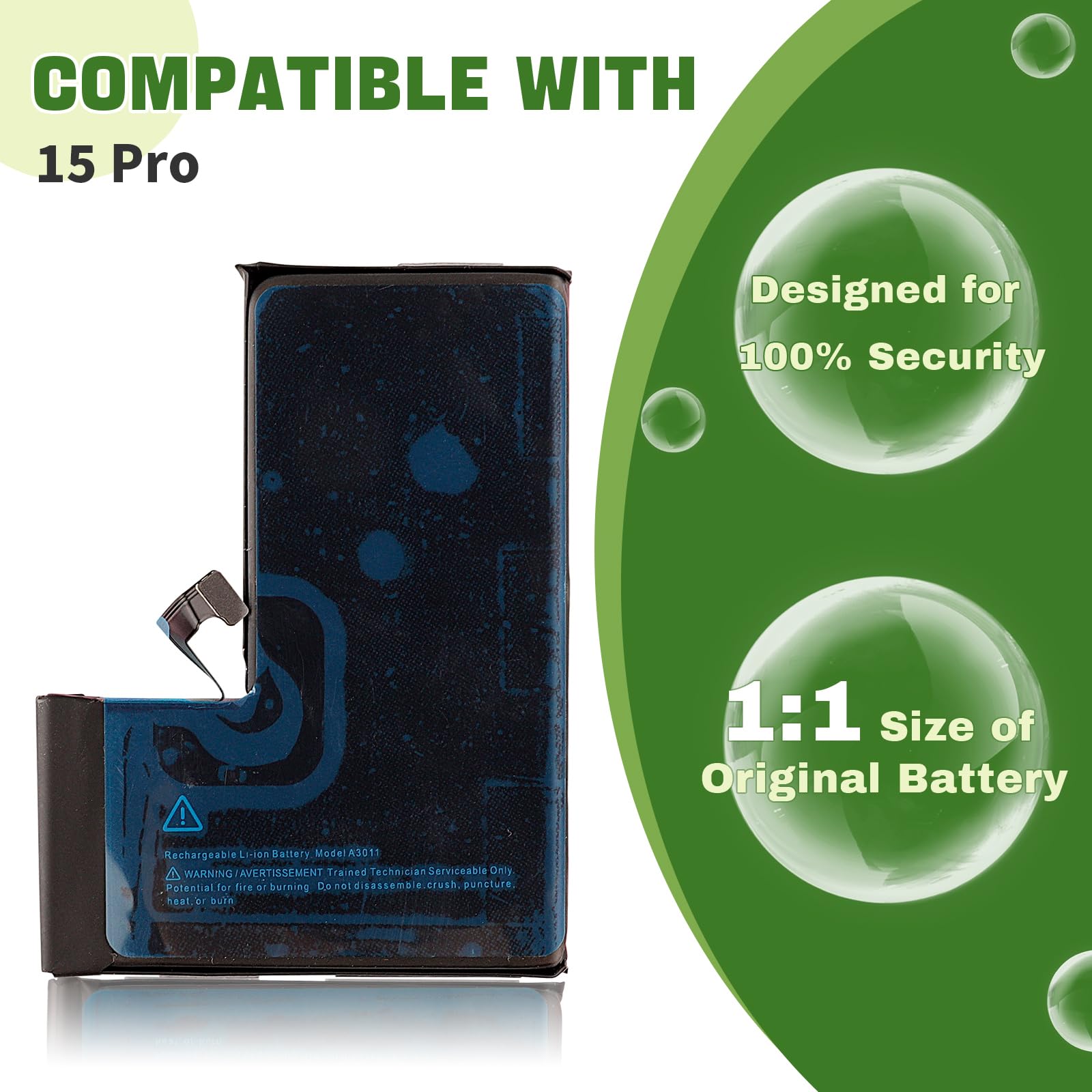 Neu A3011 Akku Ersatz Kompatibel mit iphone15 pro A2848, A3101, A3102, A3104 Ersatzbatterie mit aktualisiertem Reparaturwerkzeugsatz