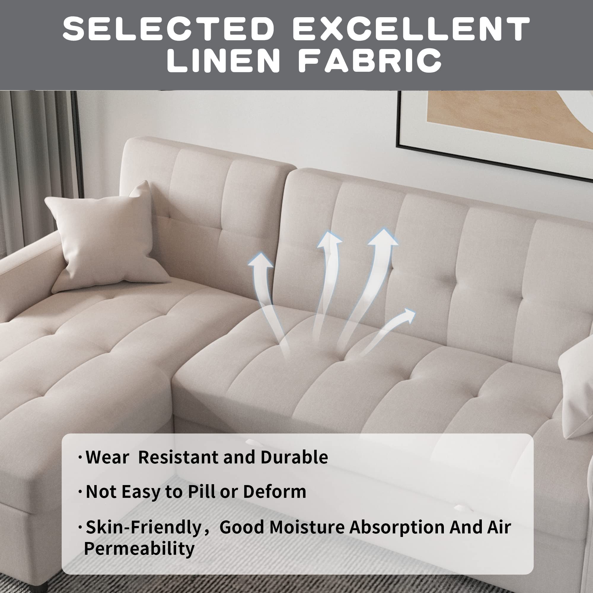 Buy MGH Reversible Sectional Sleeper Sofa, 82In Wide Sectional Sofa