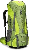 Vista 10 de Mochila de senderismo para hombres y mujeres, 70L+5L, impermeable, ligera, mochila de camping con cubierta de lluvia, sin marco, Negro-b, Mochila