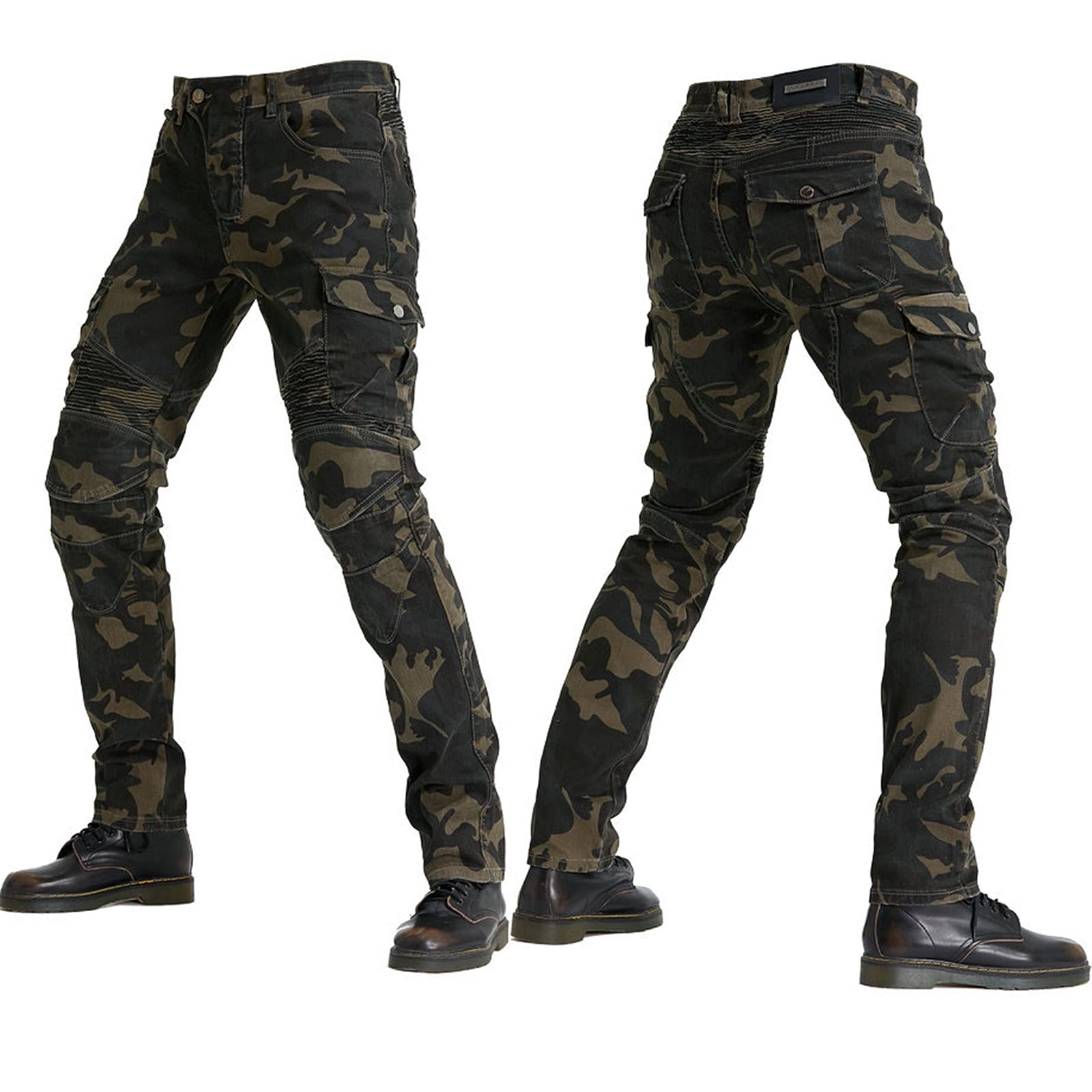 Pantaloni da Moto da Uomo,Moto Biker Jeans Pantaloni Protezione Armature Motorcycle Pants da Ciclismo,Impermeabili Cargo Pantaloni da Corsa (Camuffare,L)