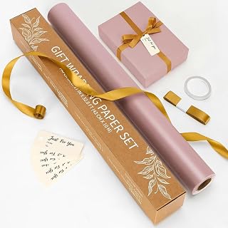 Light Purple Gift Wrapping Paper Roll Set for Birthday Baby Shower Wedding | 17" x 33Ft Elegant Pearly-Lustre Kraft Gift Wrap Paper with Ribbons, Gift Tags & Double-sided Tape, Grid Lines on Reverse