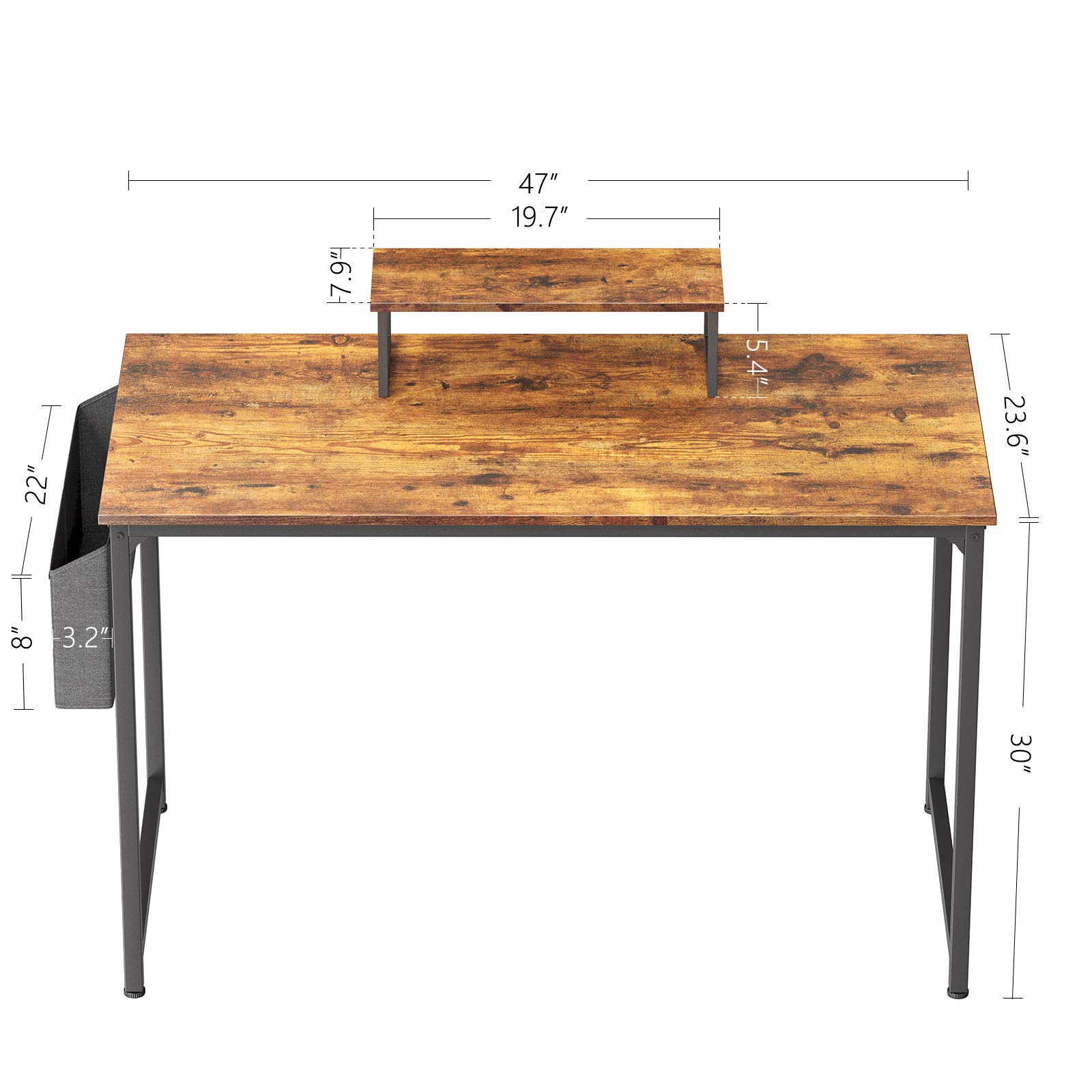Cubiker Computer Desk 47 Inch Home Office Writing Desk Student Study Desk with Small Table and Storage Bag, Rustic Brown