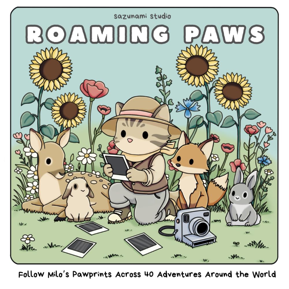 Roaming Paws: Coloring Book for Adults and Teens Featuring a Cute Cat Exploring the World