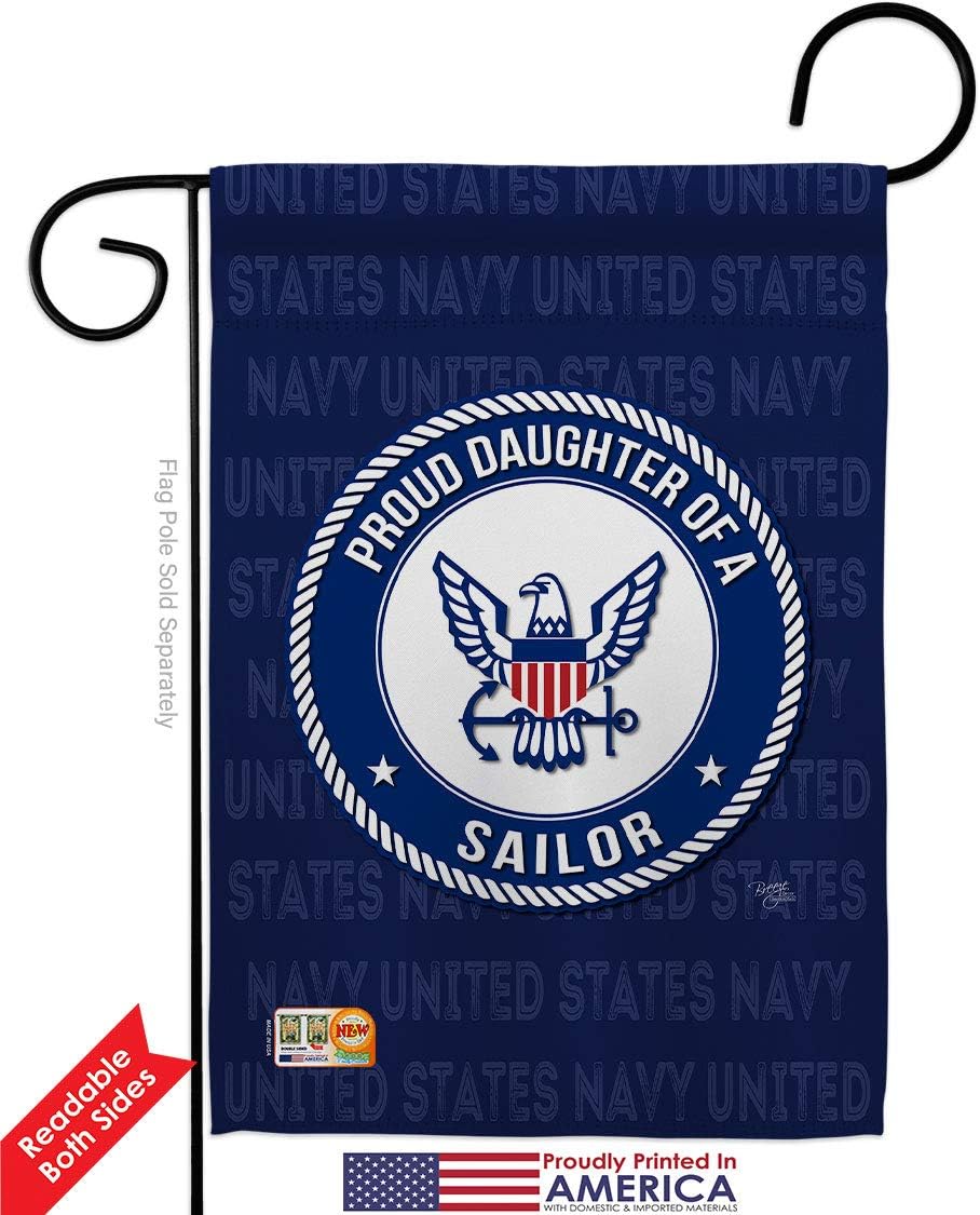 Proud Daughter Sailor Garden Flag Set Wall Holder Armed Forces Navy USN Seabee United State American Military Veteran Retire Official Small Gift Yard House Banner Double-Sided Made In USA 13 X 18.5