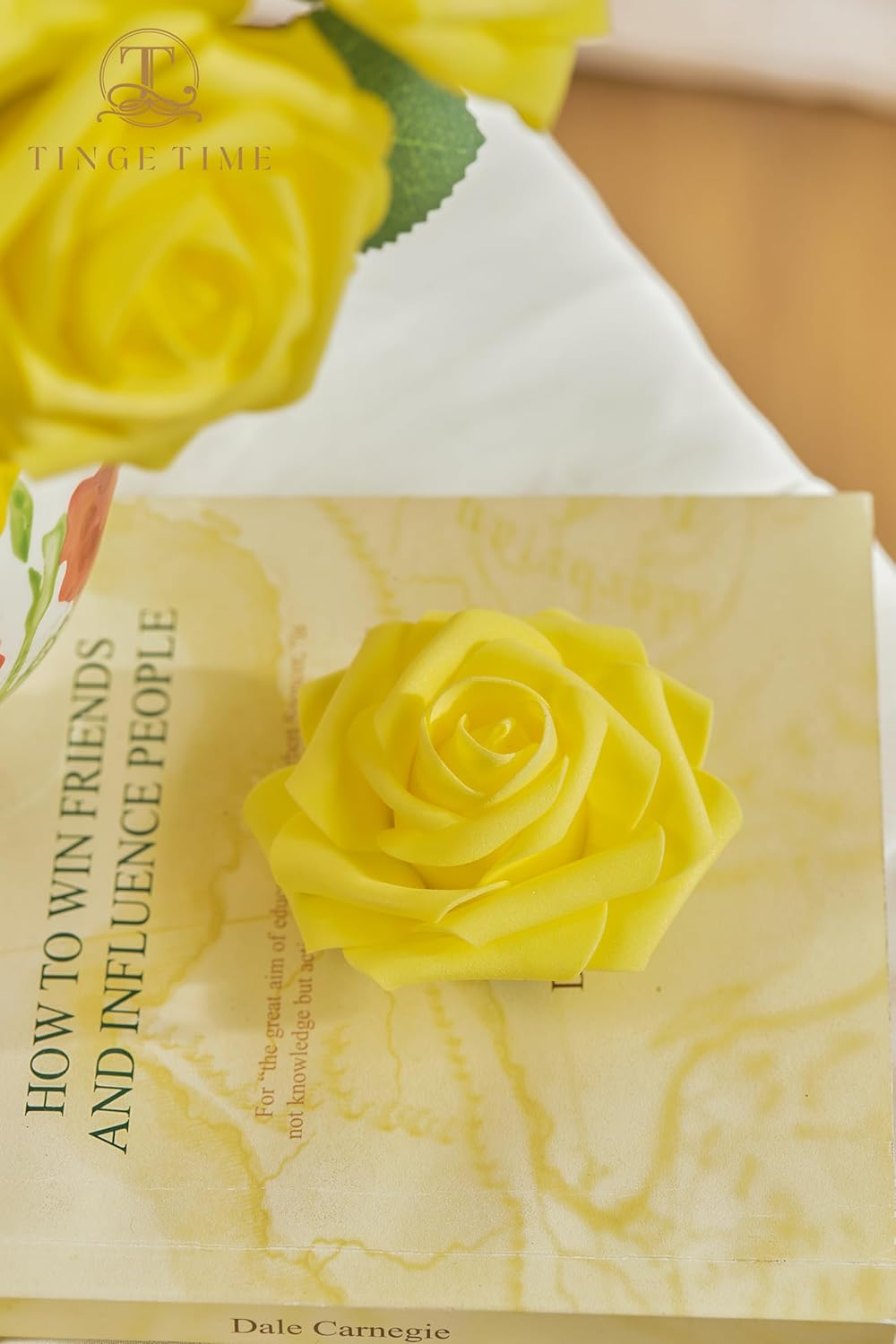 TINGE TIME Yellow Flowers Artificial Rose 25pcs Realistic Fake Roses for DIY Wedding Bouquet Baby Shower Centerpiece Floral Arrangement Party Home Cake Decorations - Image 9